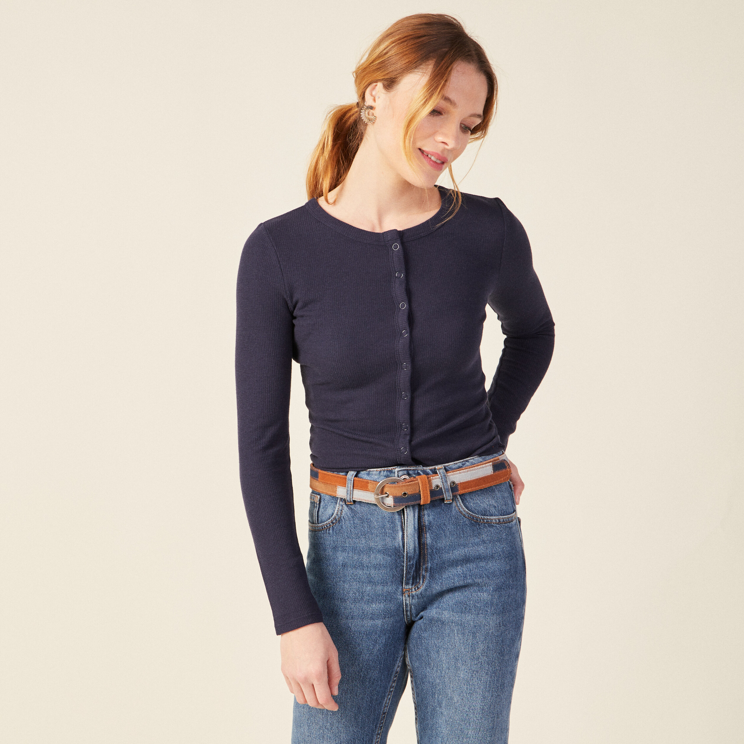 t shirt manches longues bleu marine femme T-shirt manches longues bleu marine femme