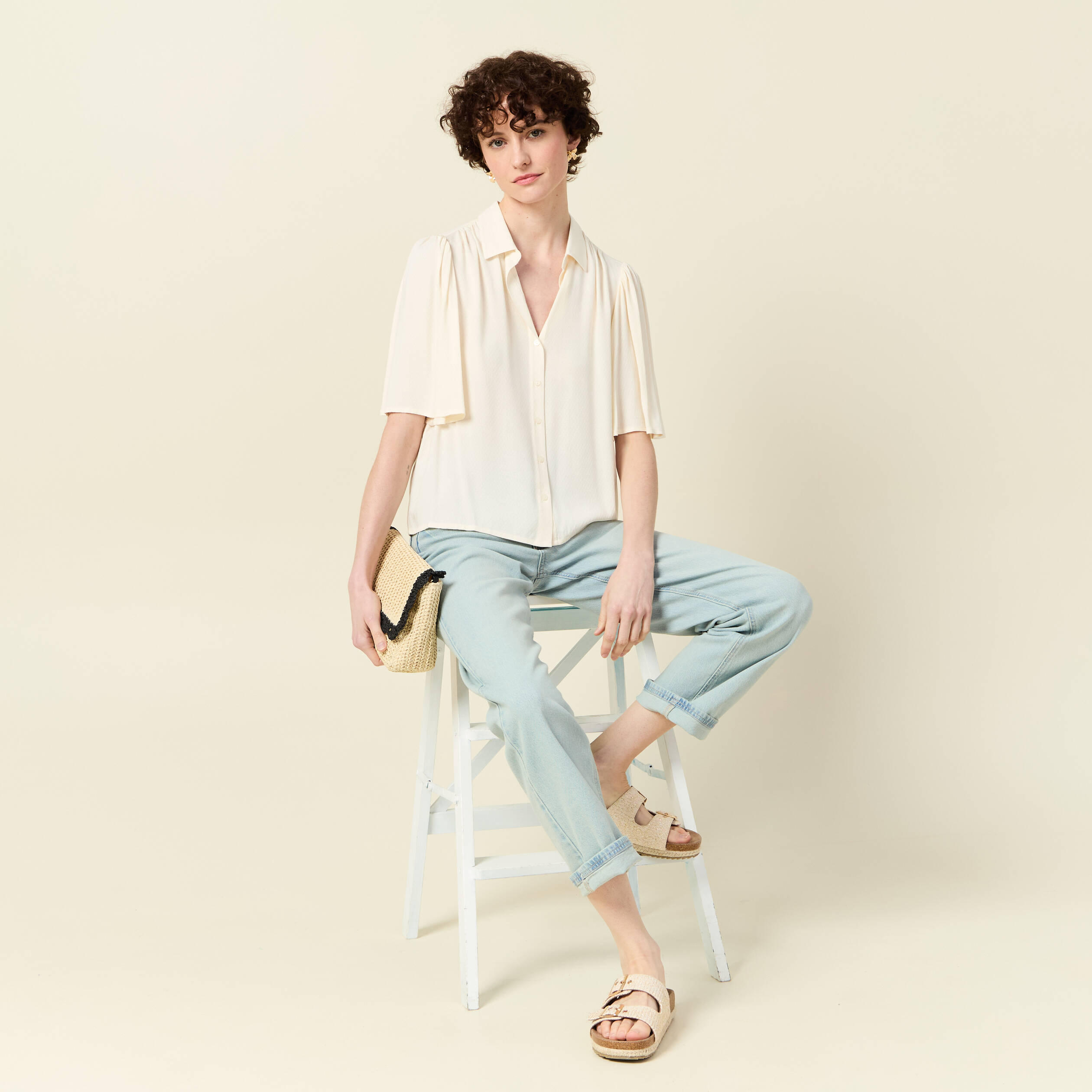 Chemise manches courtes creme femme