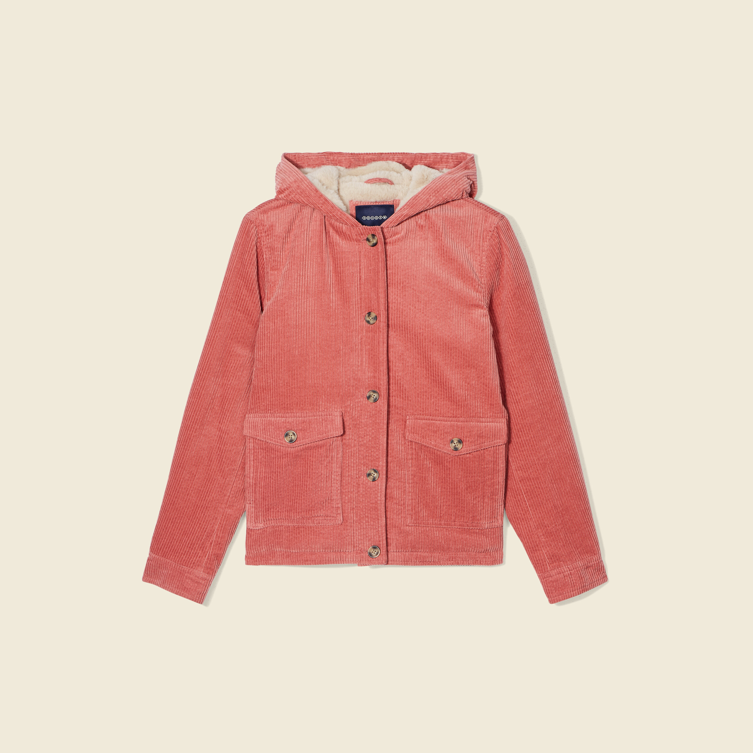Blouson droit capuche velours rouge clair femme