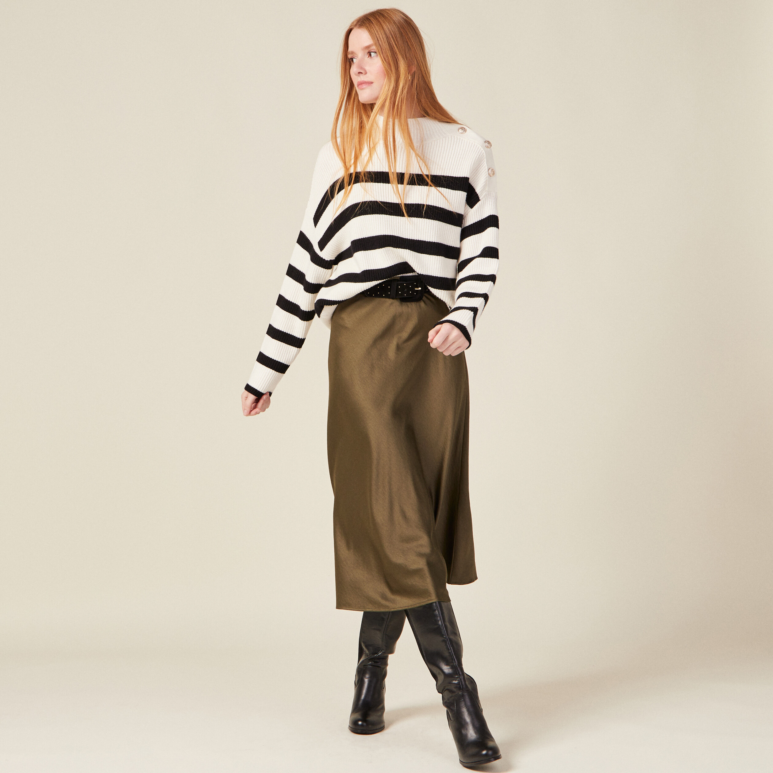 Pull manches longues à boutons ecru femme