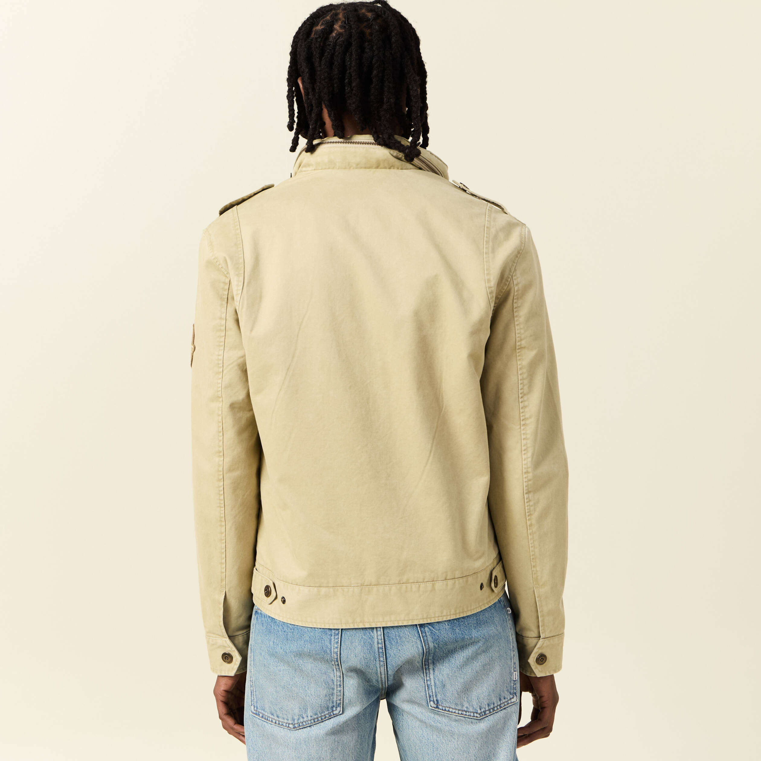 Blouson style biker zipp&eacute; beige homme