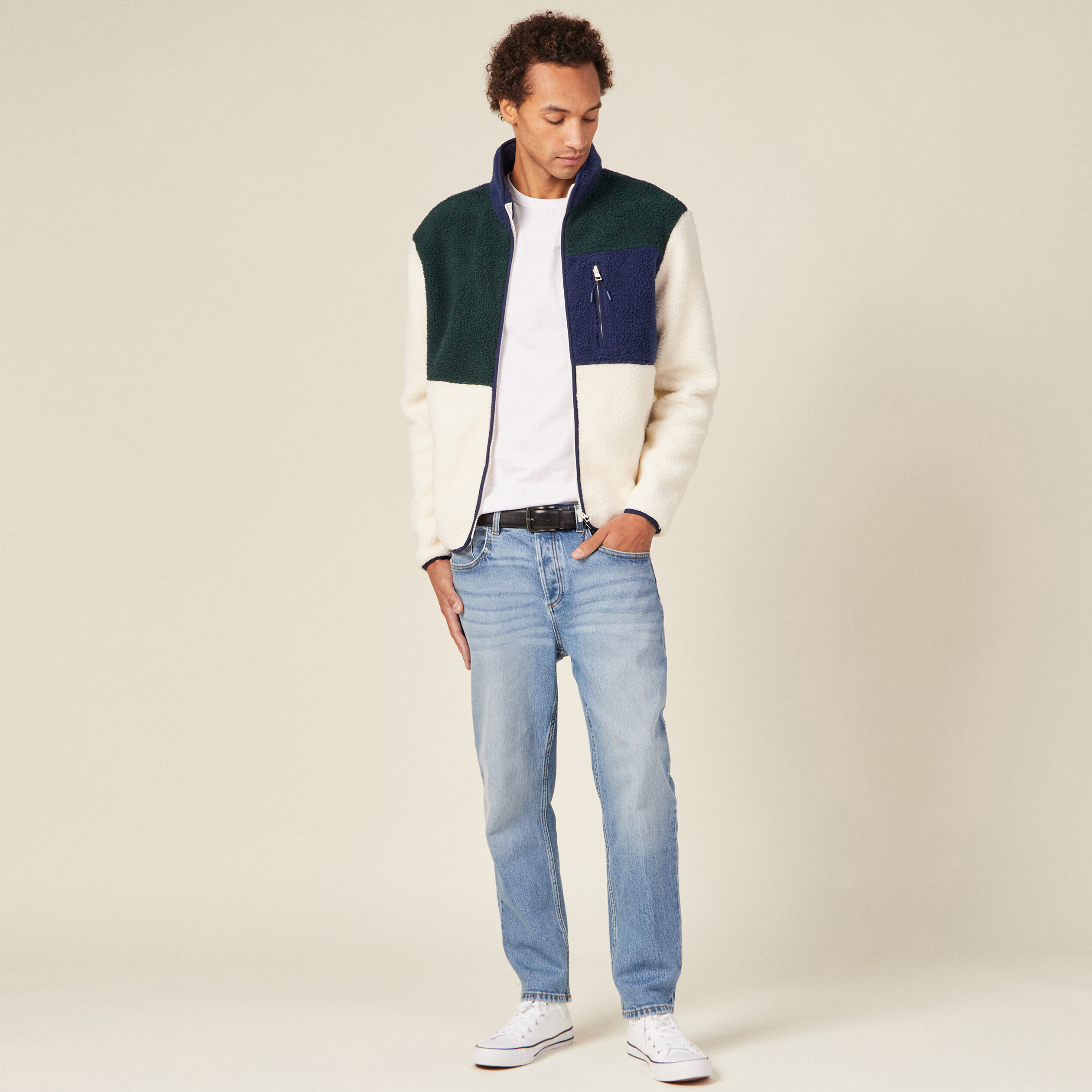 Sweat manches longues zipp&eacute; vert fonc&eacute; homme