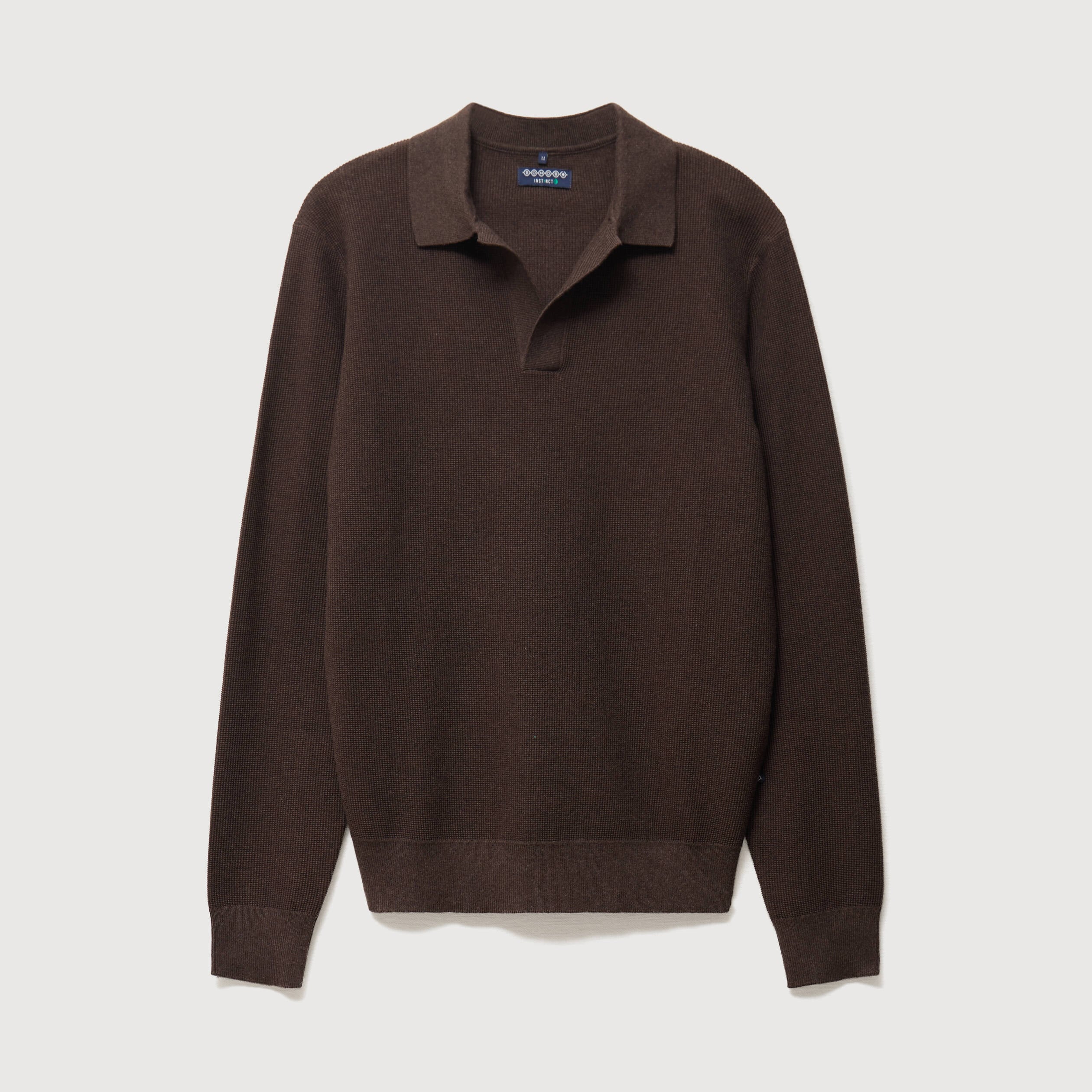 Pull droit col polo manches longues marron homme