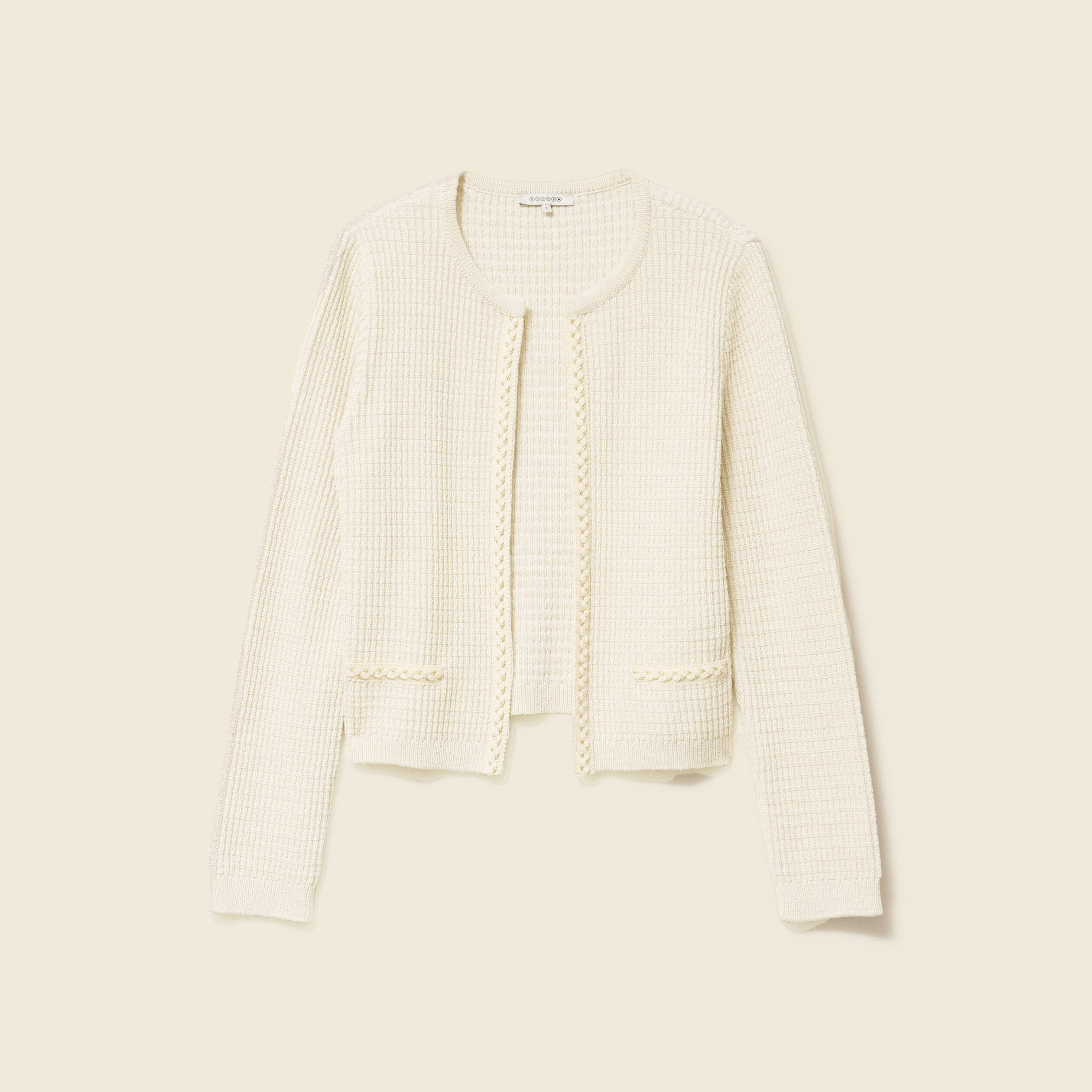 gilet court droit manches longues creme femme Gilet court droit manches longues creme femme