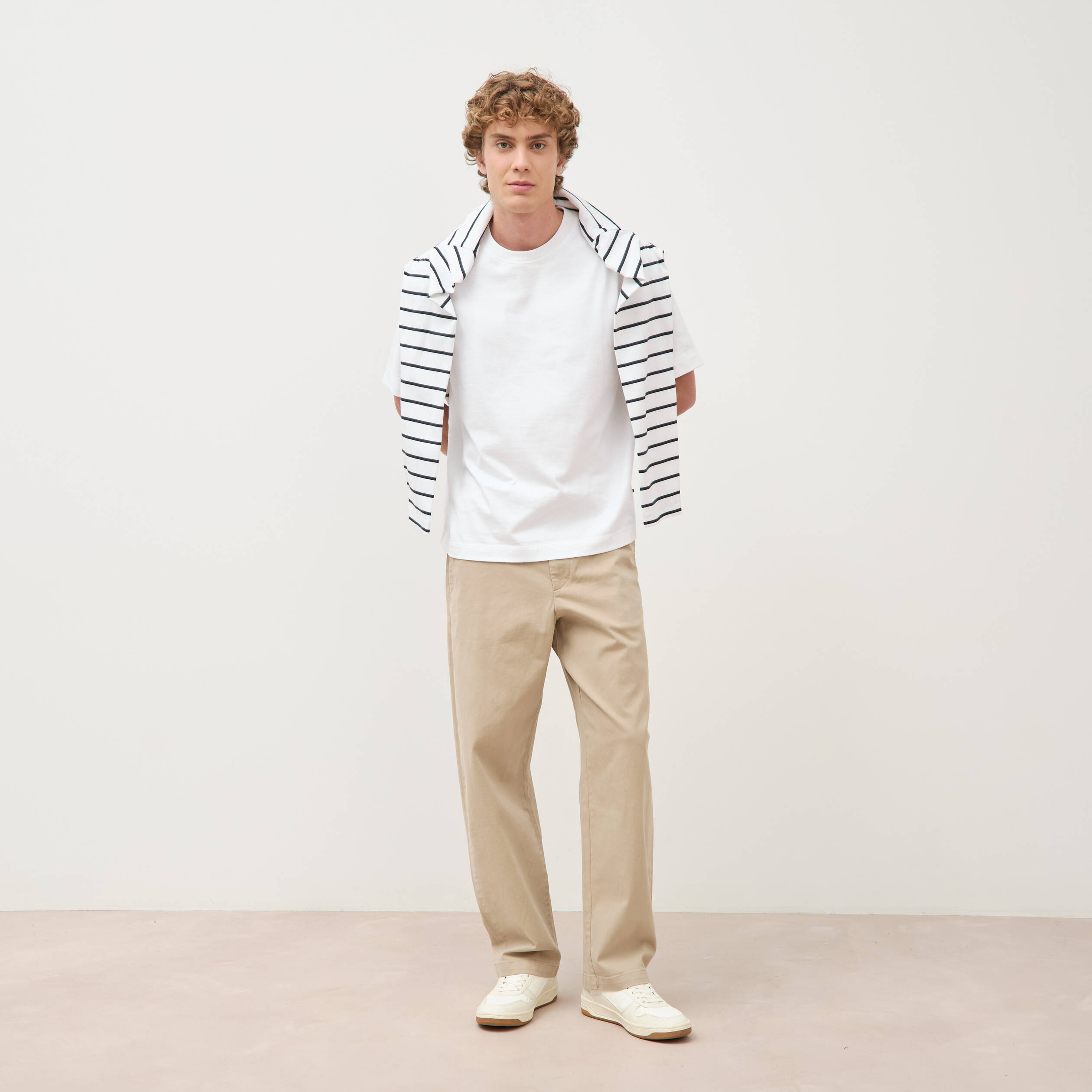 Pantalon coupe large beige homme