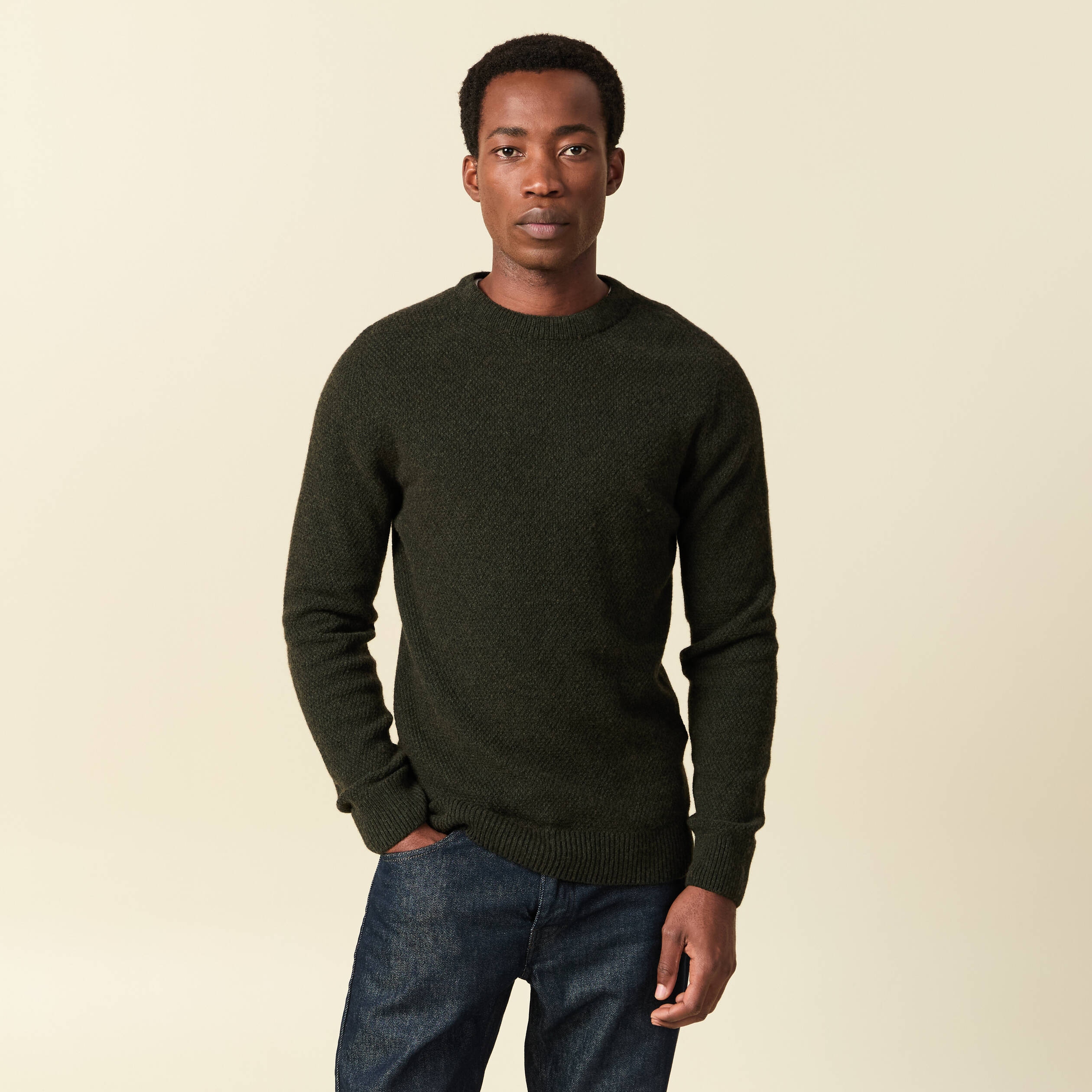Pull manches longues fabriqu&eacute; en France vert kaki homme