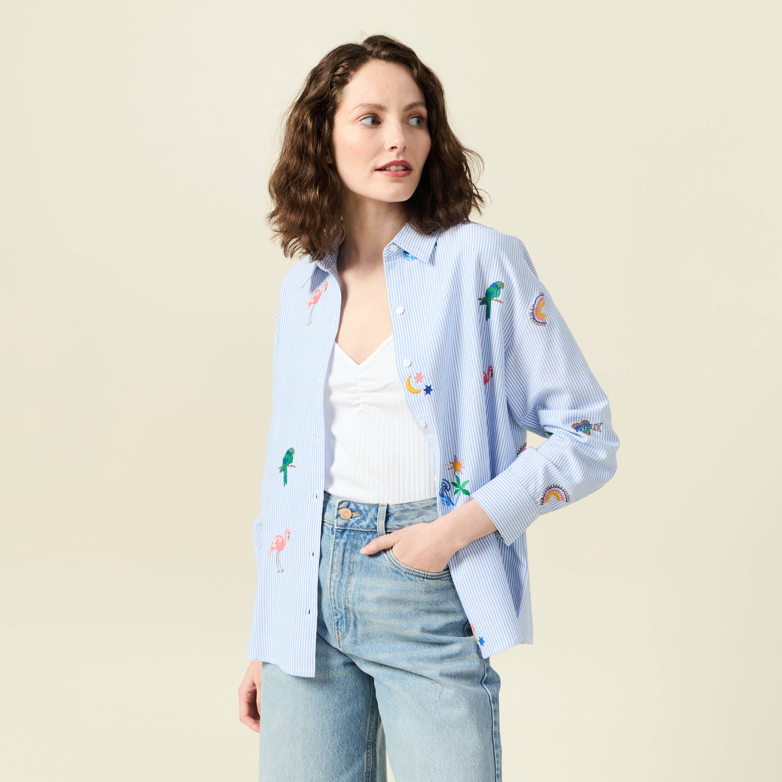 Chemise manches longues bleu femme