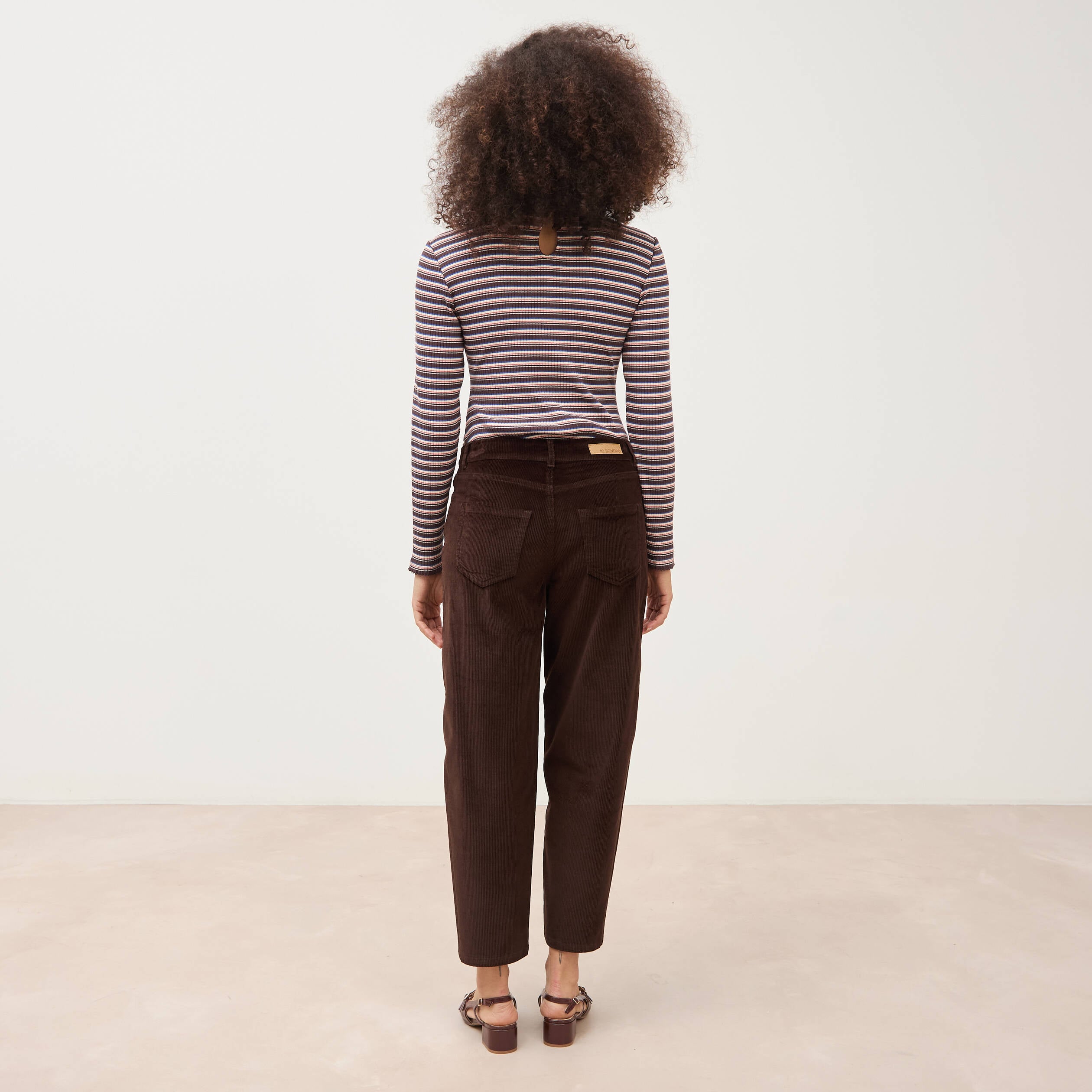 Pantalon barrel taille haute velours marron femme