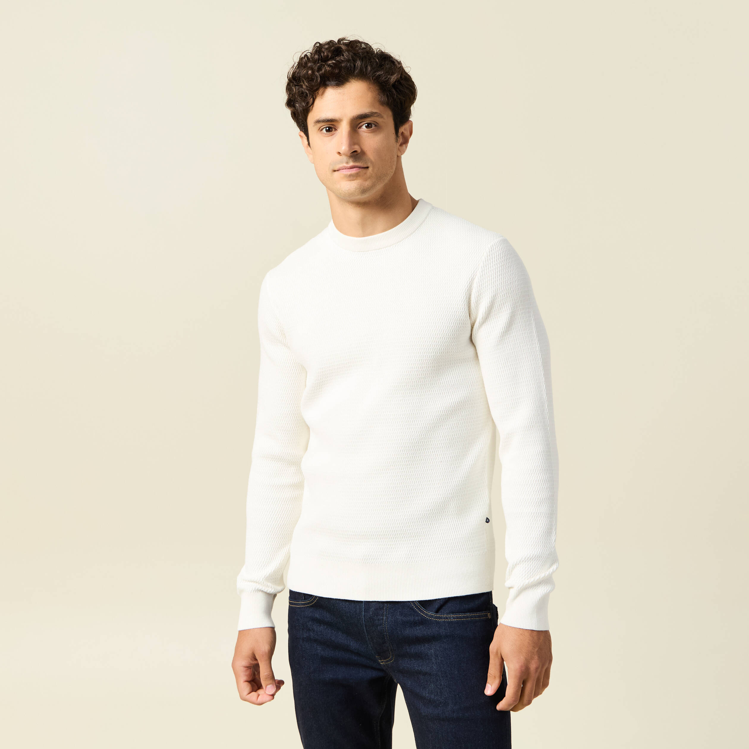 Pull droit manches longues ecru homme
