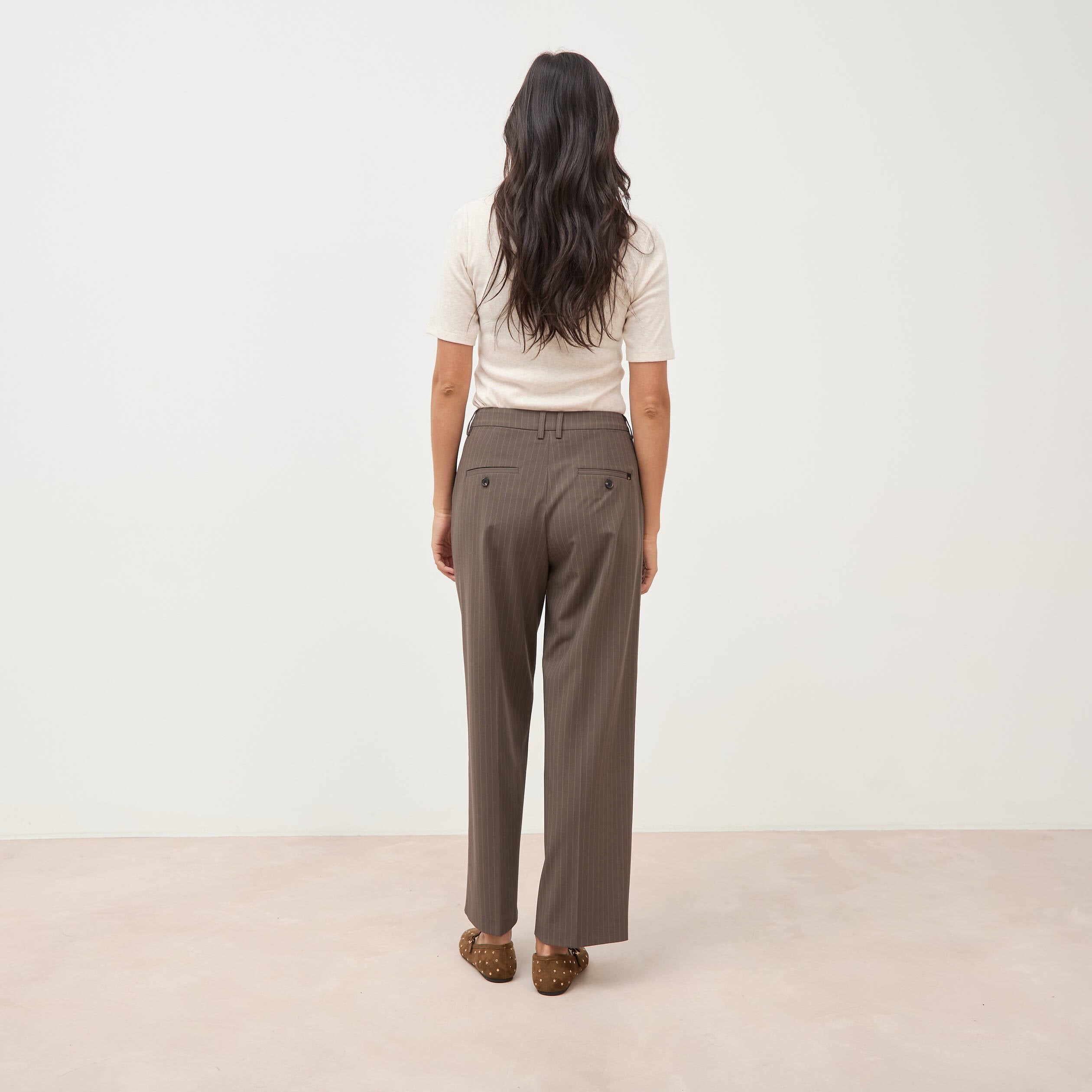 Pantalon droit taille haute taupe femme