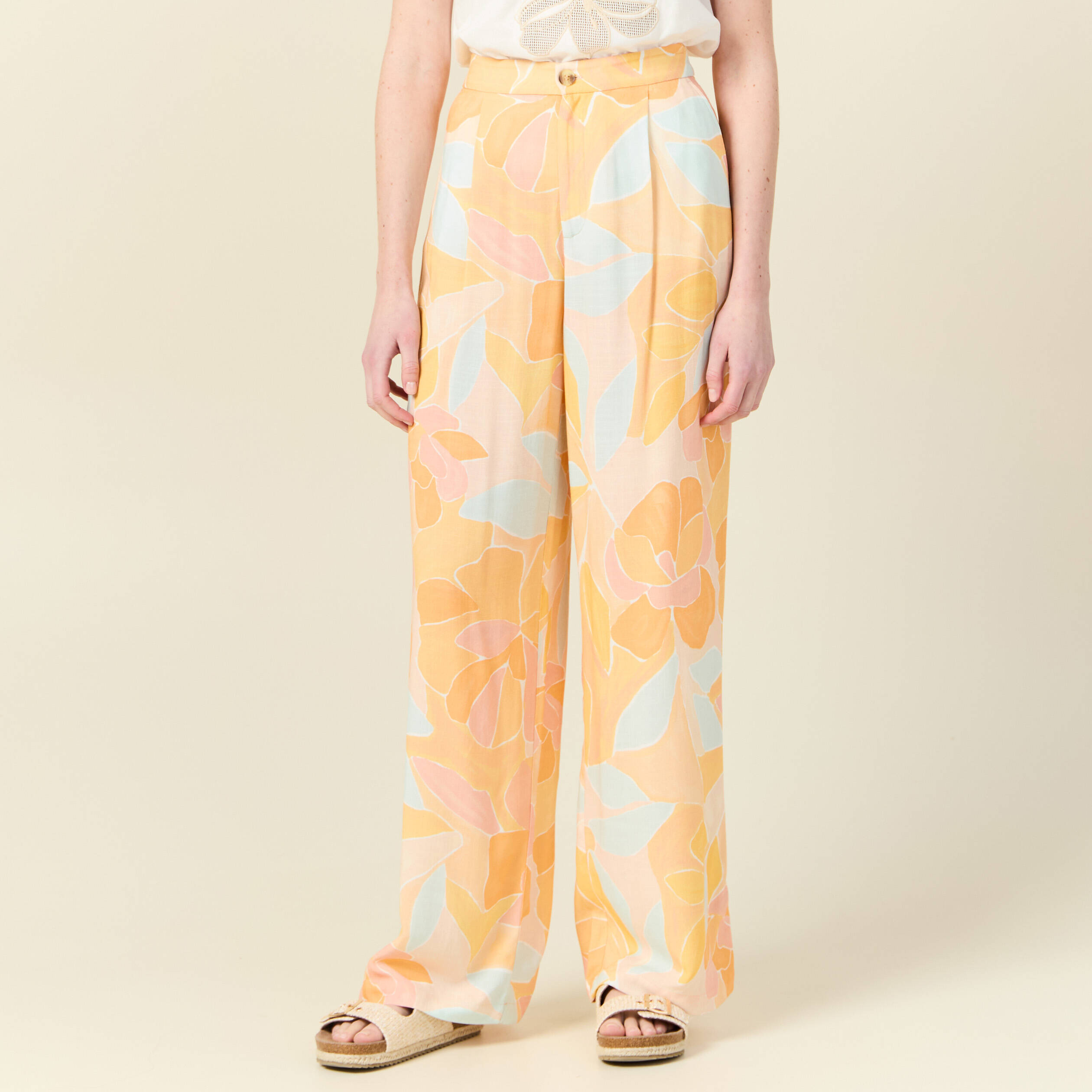 pantalon large fluide orange clair femme Pantalon large fluide orange clair femme