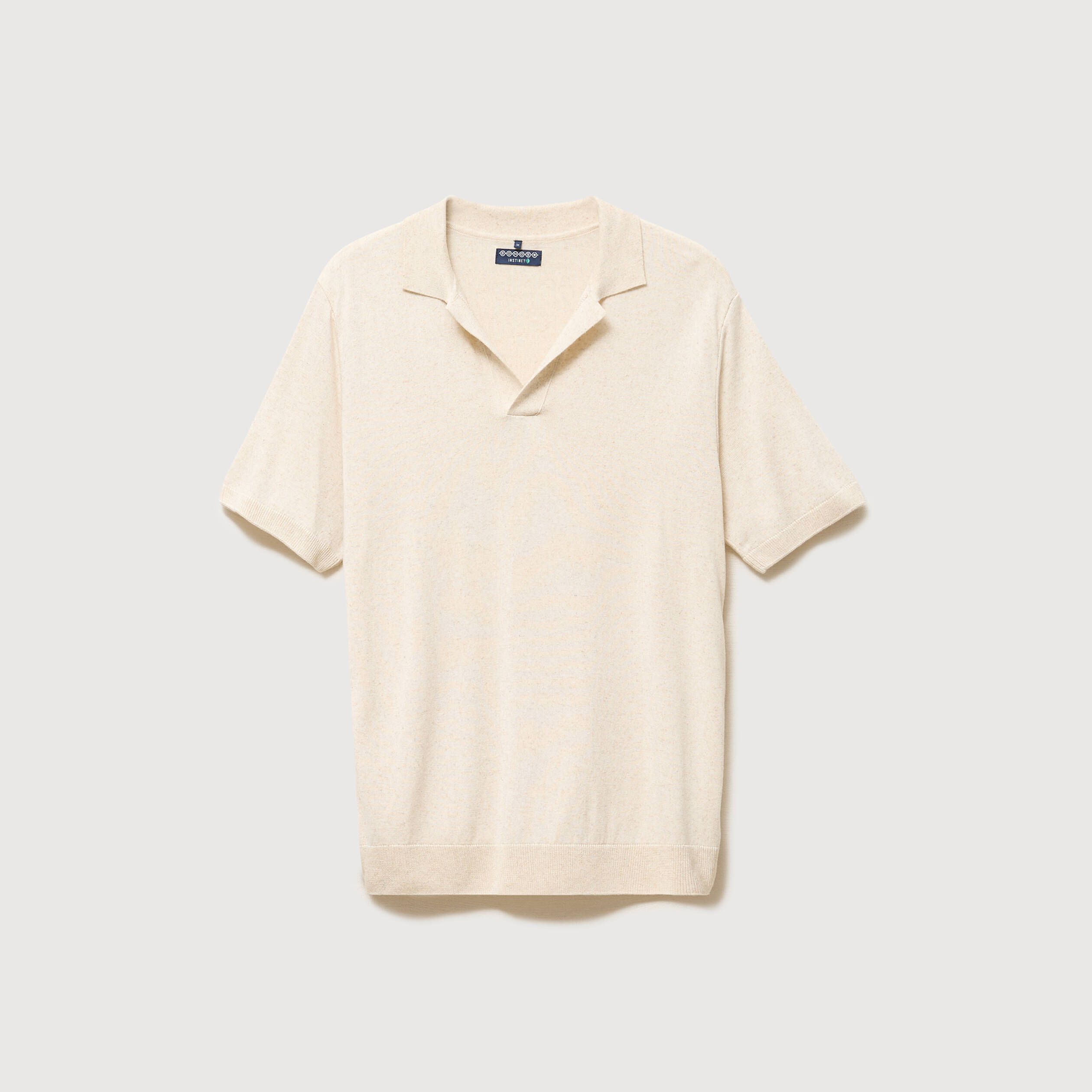 Polo manches courtes col cubain ecru homme