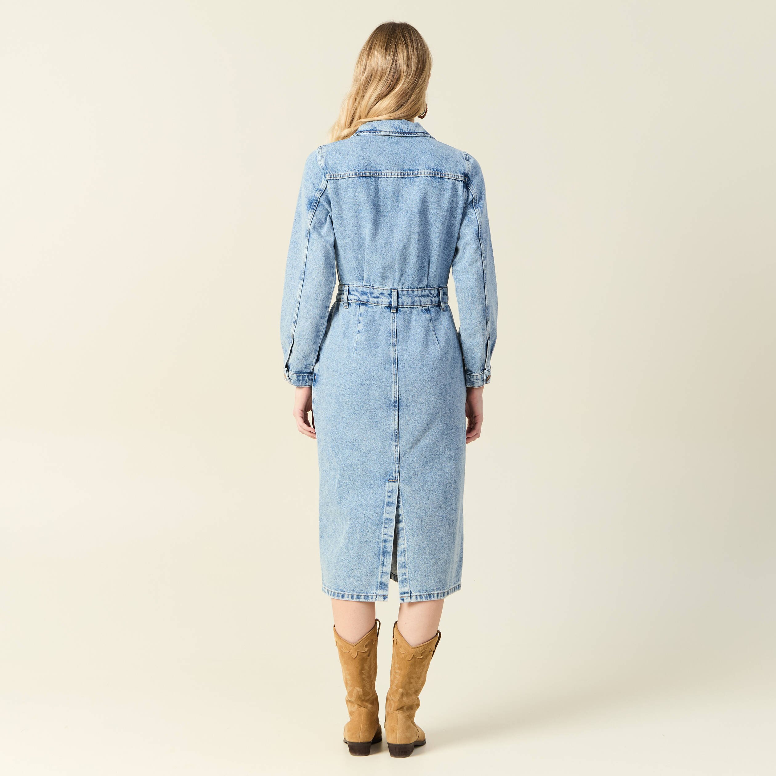 robe midi droite en jean denim used femme Robe midi droite en jean denim used femme