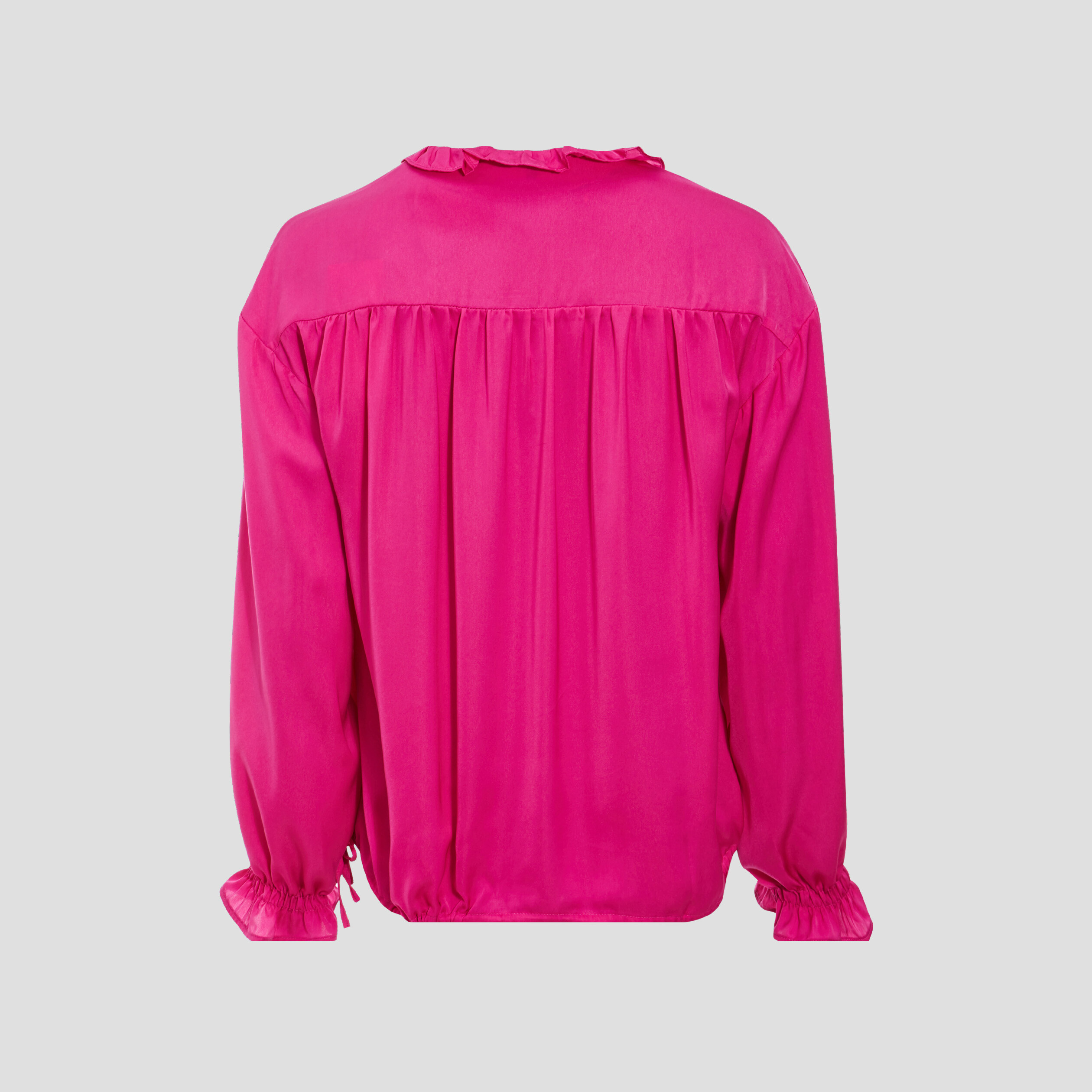 Blouse manches longues satinée rose fushia femme