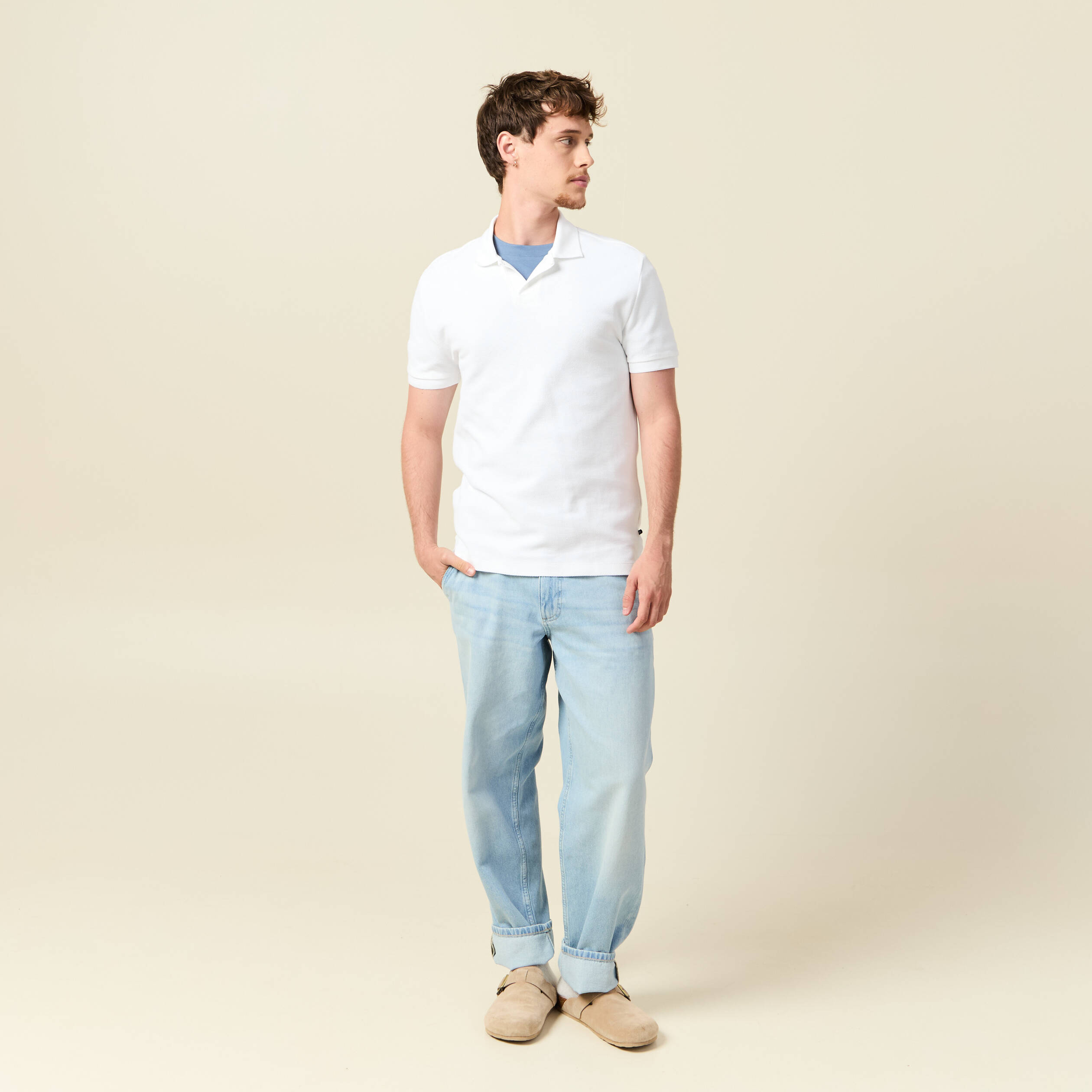 polo cintre manches courtes en coton blanc homme Polo cintré manches courtes en coton blanc homme