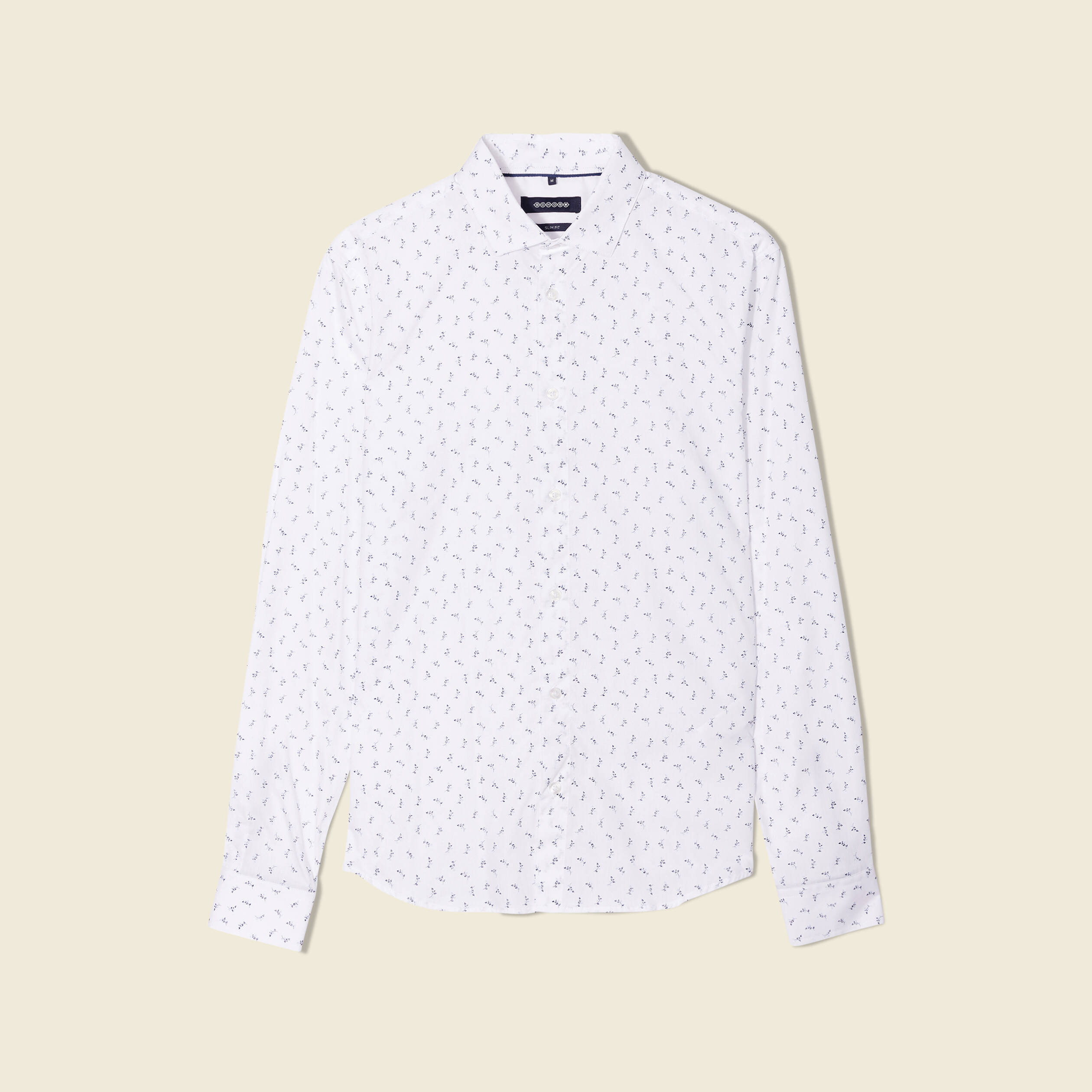 Chemise cintr&eacute;e en coton manches longues blanc homme