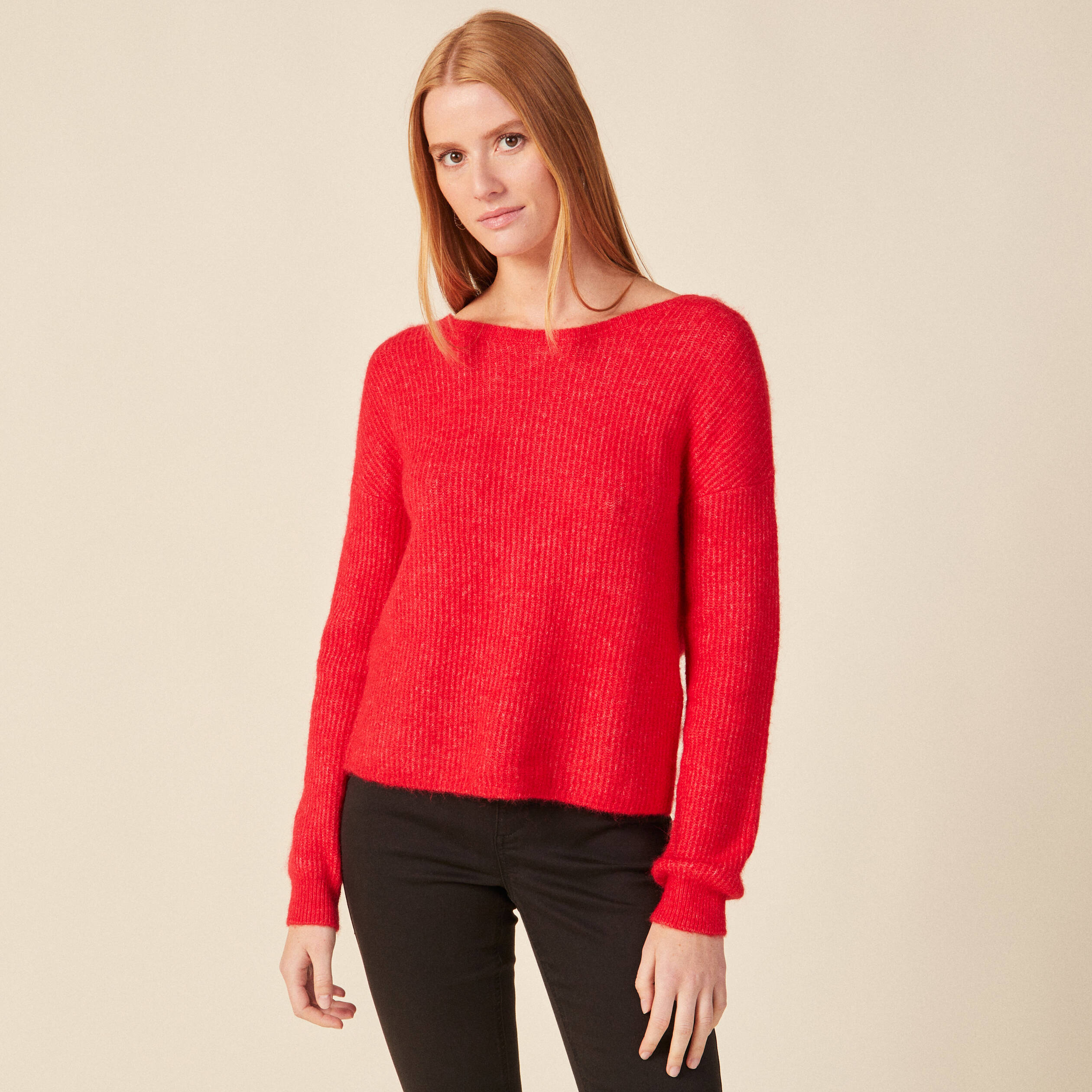 Pull manches longues rose framboise femme