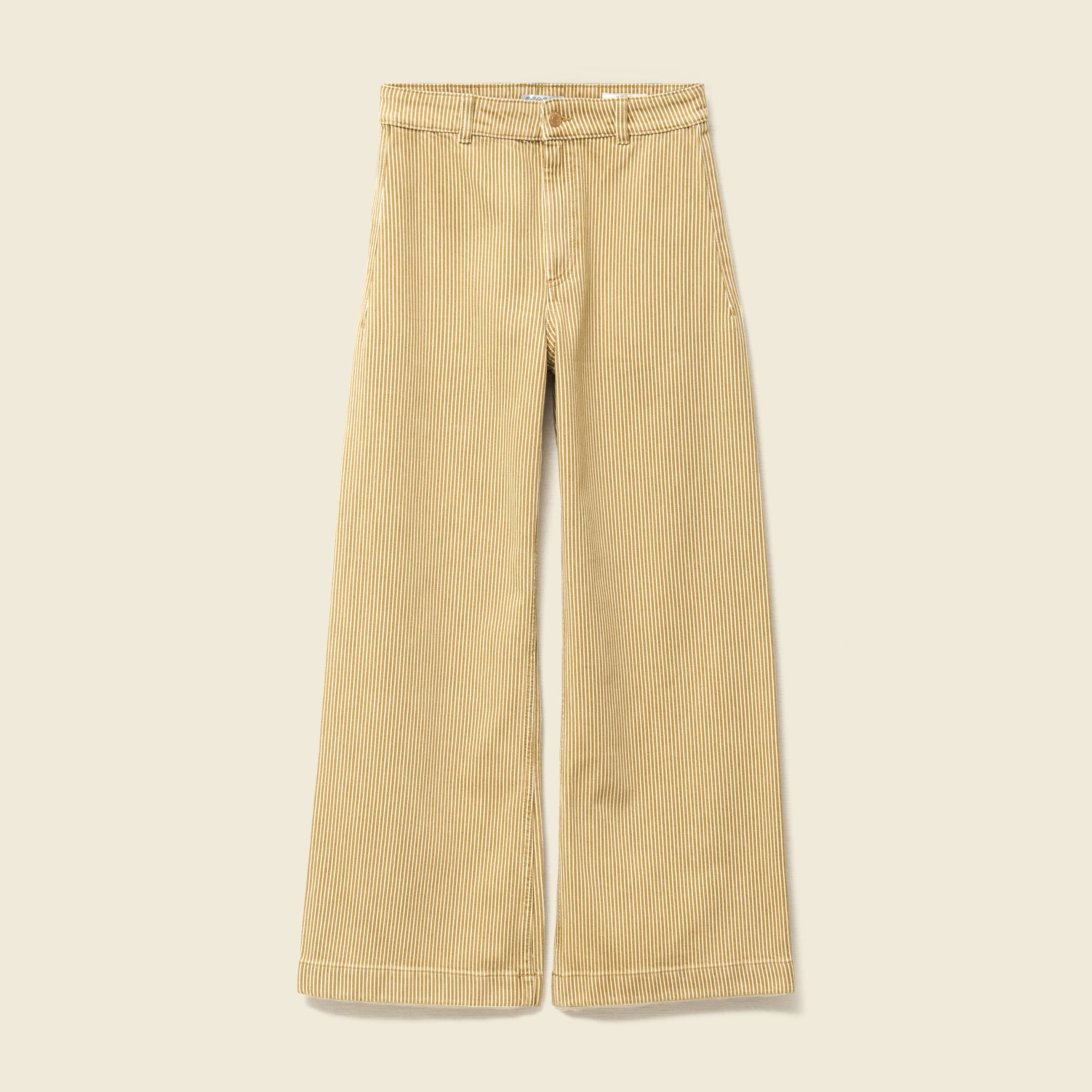 Jeans large ray&eacute; taille haute 7/8&egrave;me beige femme