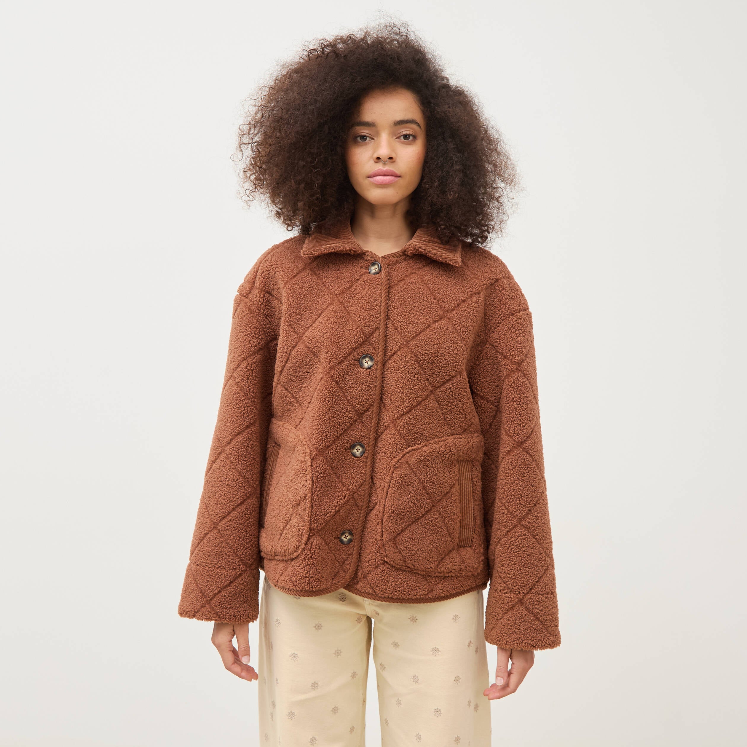 Blouson bouclette marron clair femme