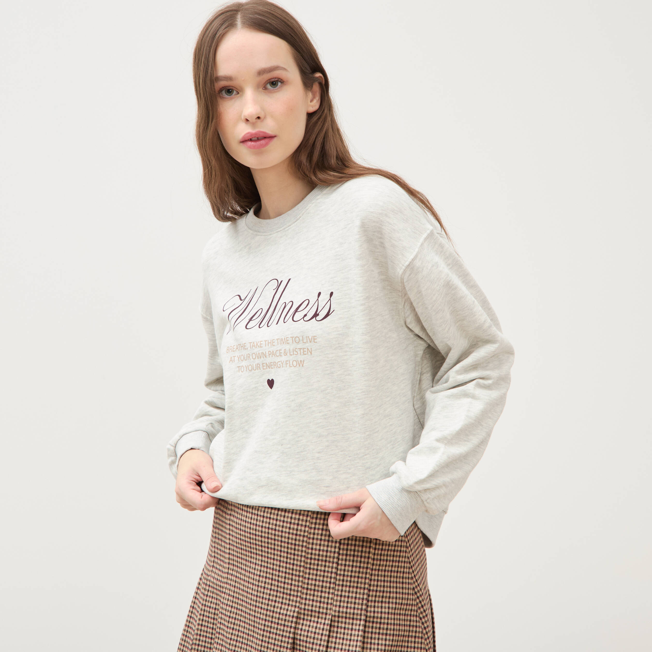 Sweat droit manches longues gris clair femme