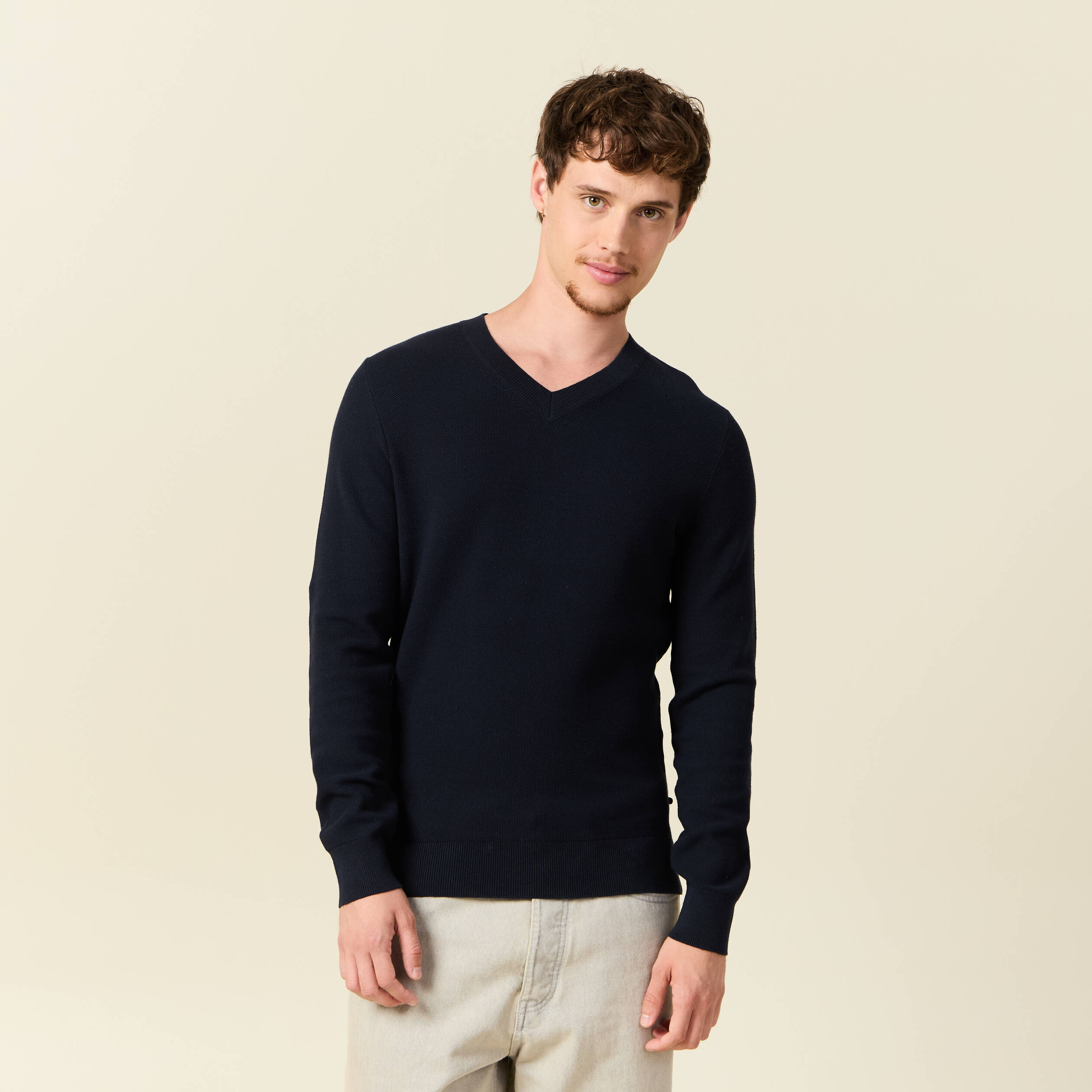 pull col v bleu marine homme Pull col V bleu marine homme
