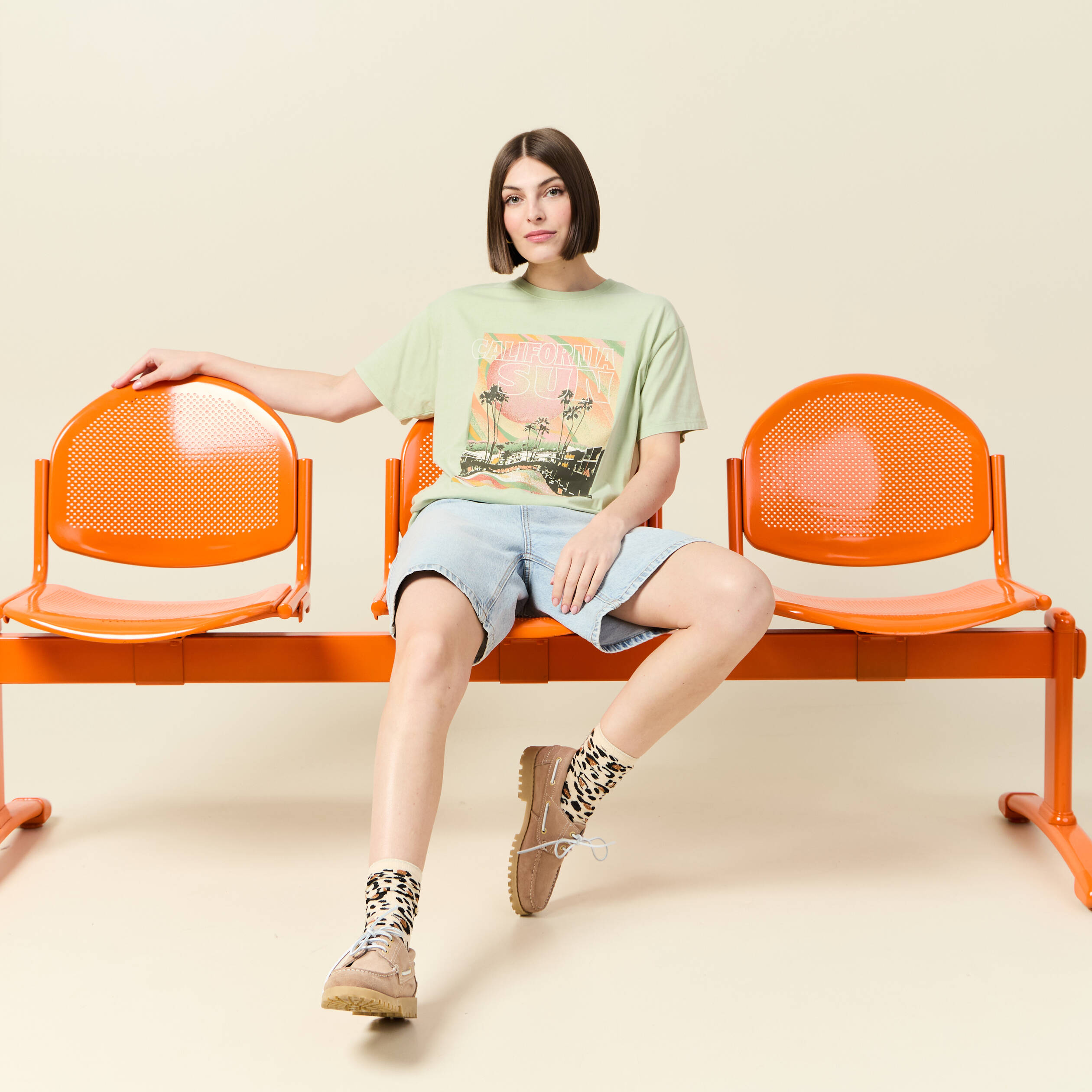 t shirt oversize mi long col rond vert clair femme T-shirt oversize mi-long col rond vert clair femme