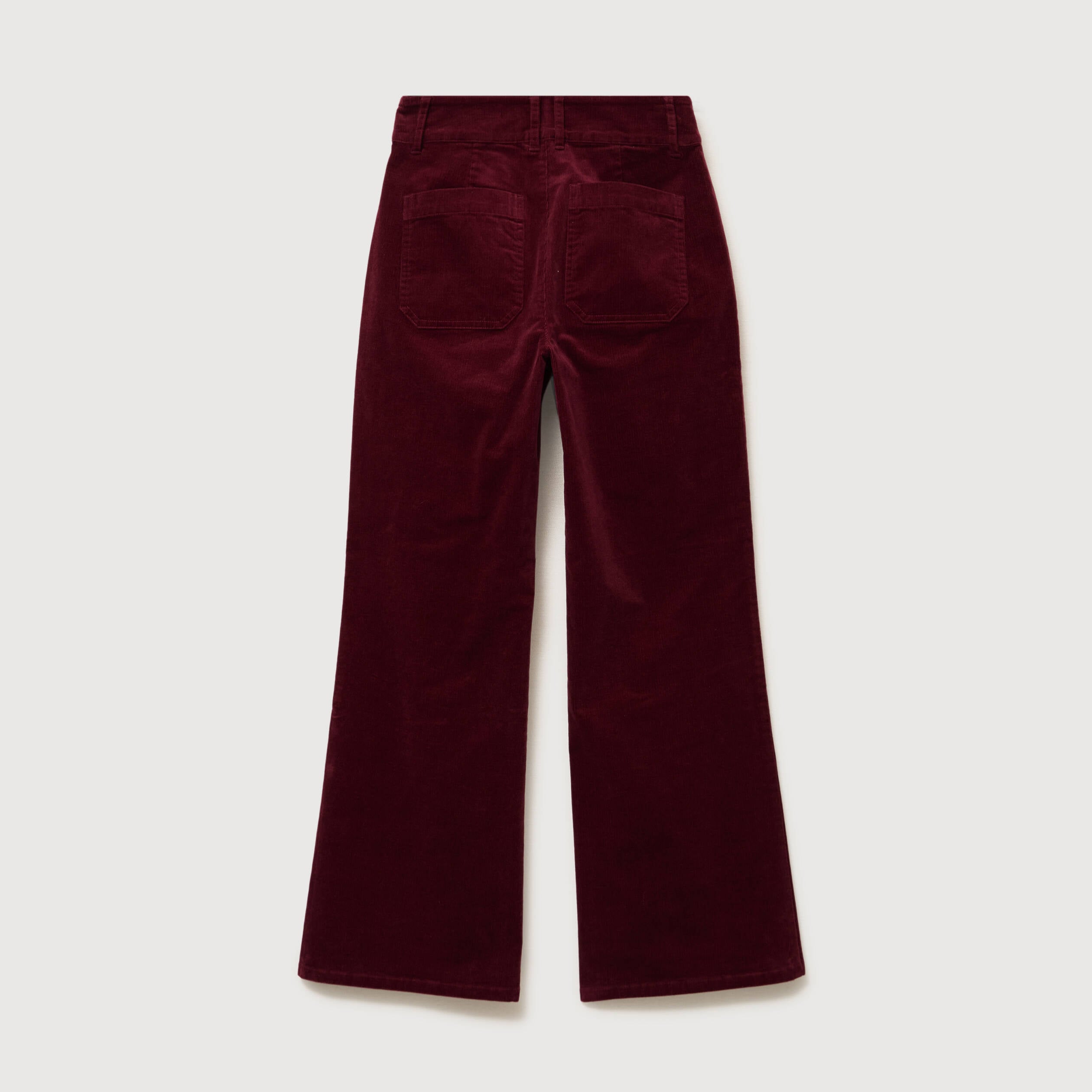 Pantalon flare taille haute en velours bordeaux femme