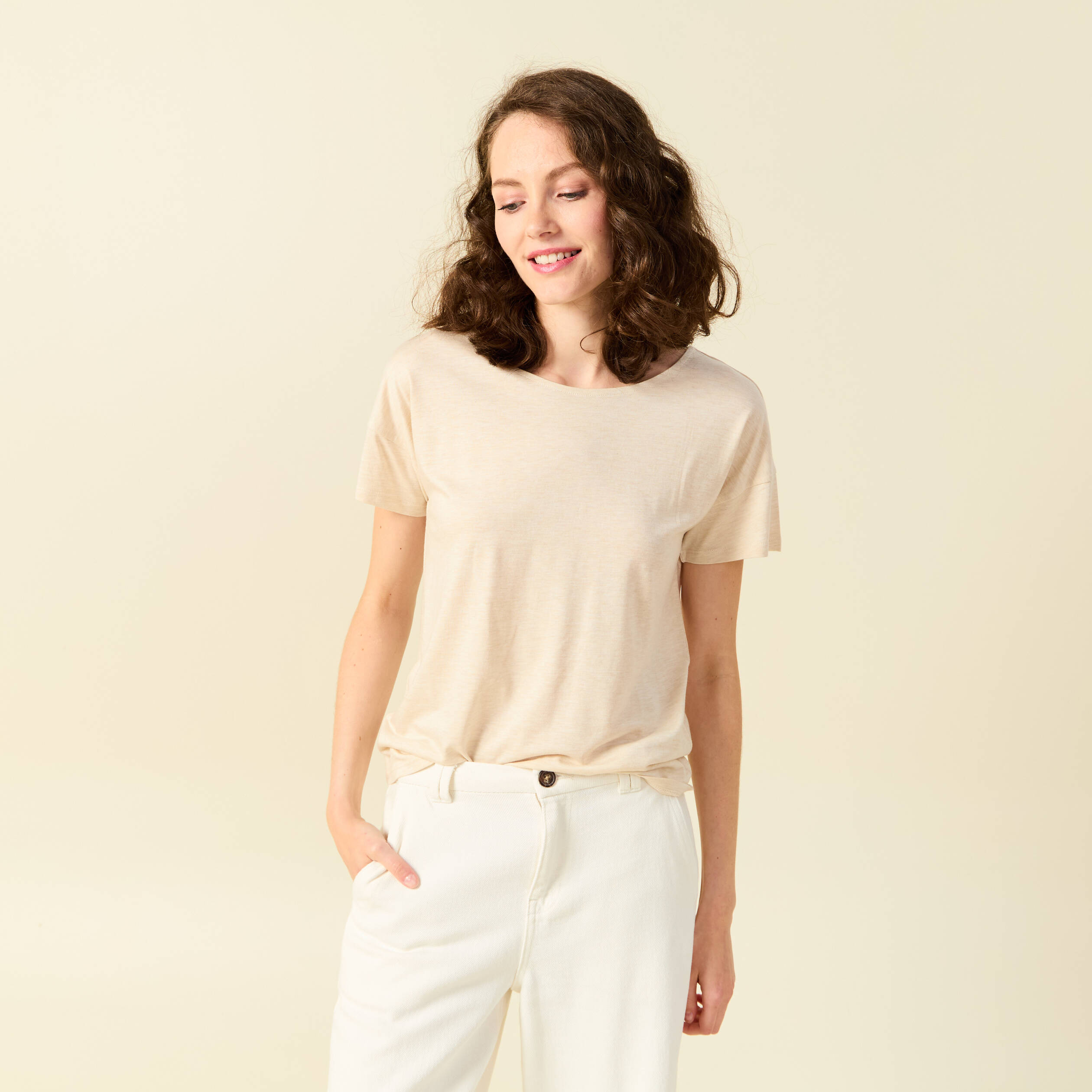 T-shirt manches courtes creme femme