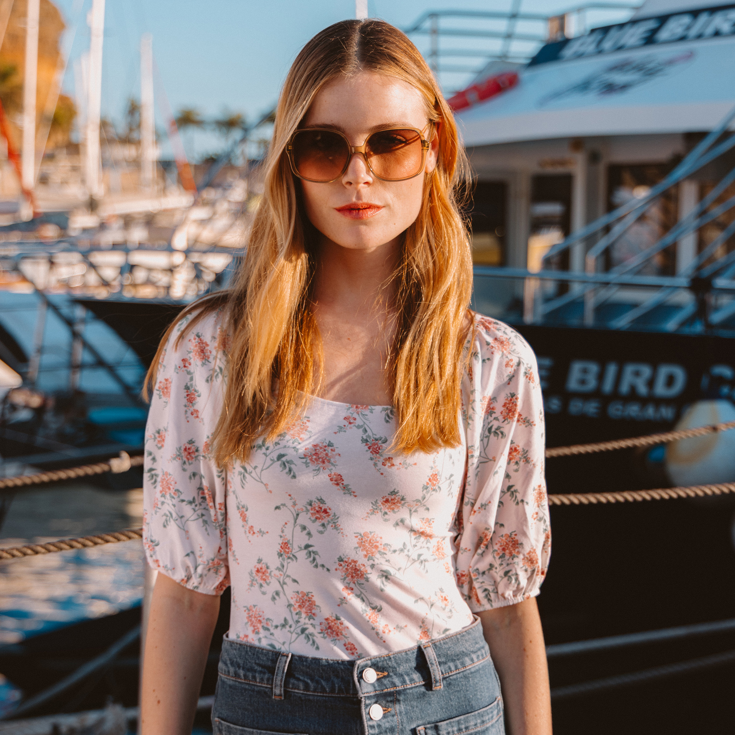 Body col bateau manches bouffantes blanc femme