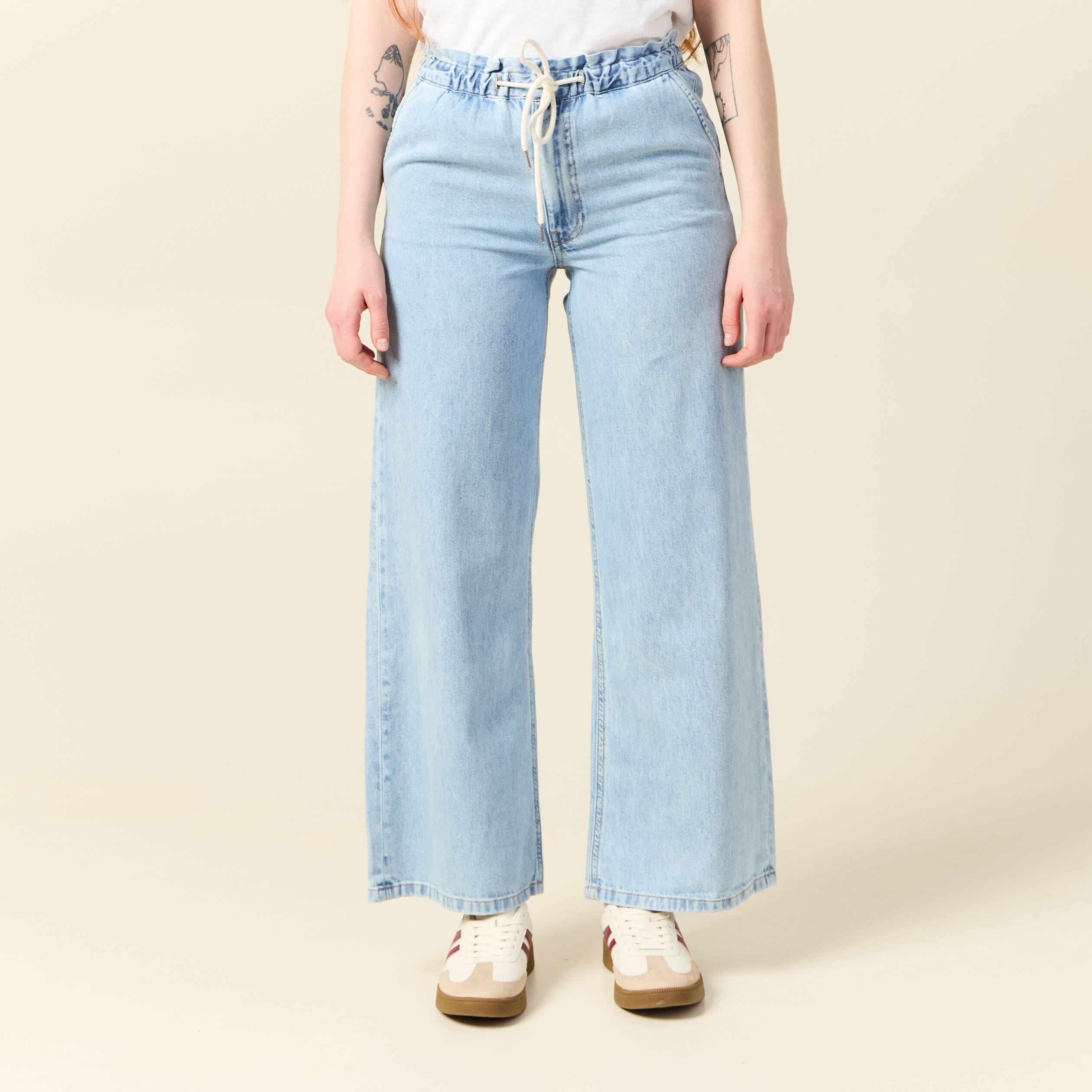jeans large baggy elastique denim used femme Jeans large baggy élastiqué denim used femme