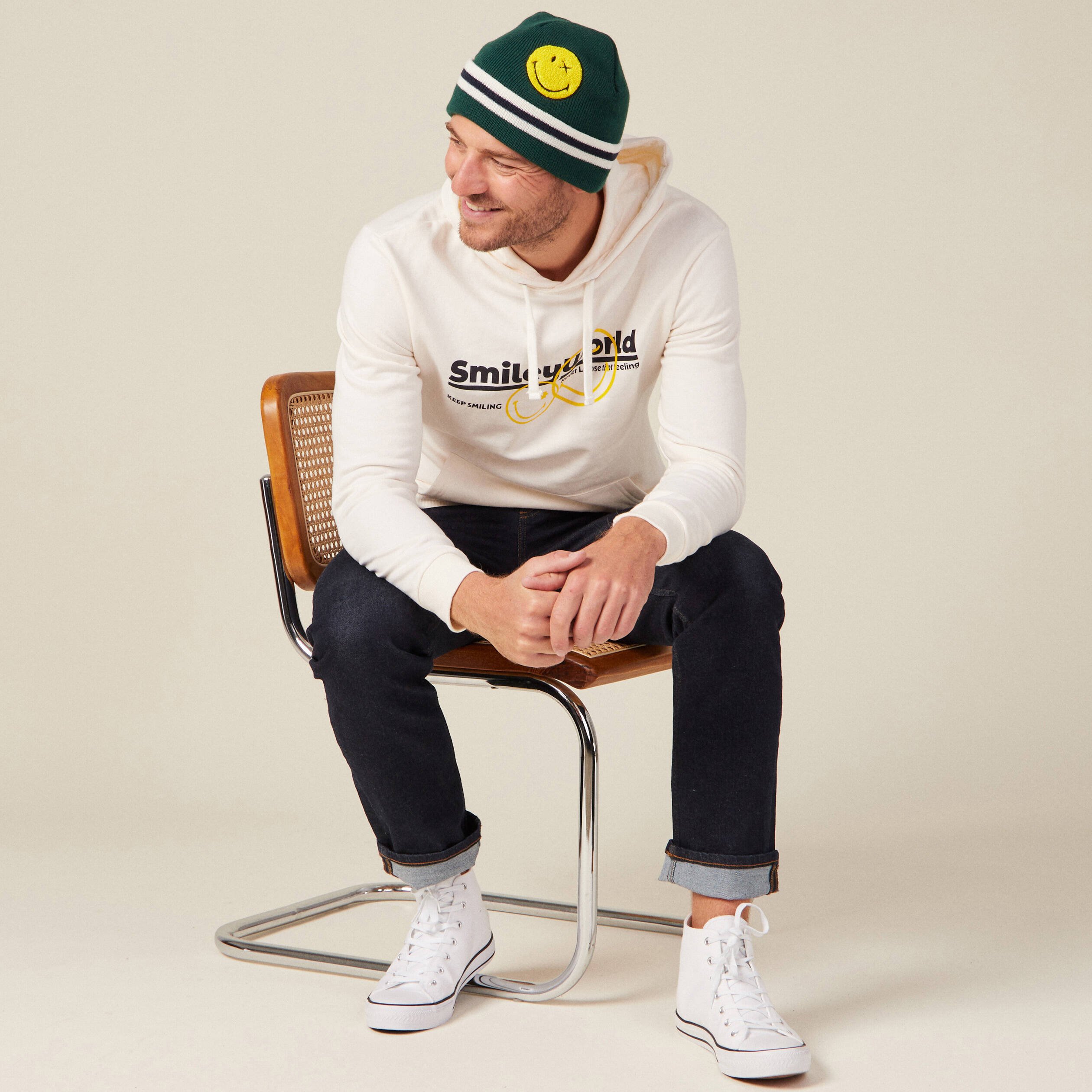 sweat a capuche smileyworld ecru homme Sweat à capuche SmileyWorld ecru homme