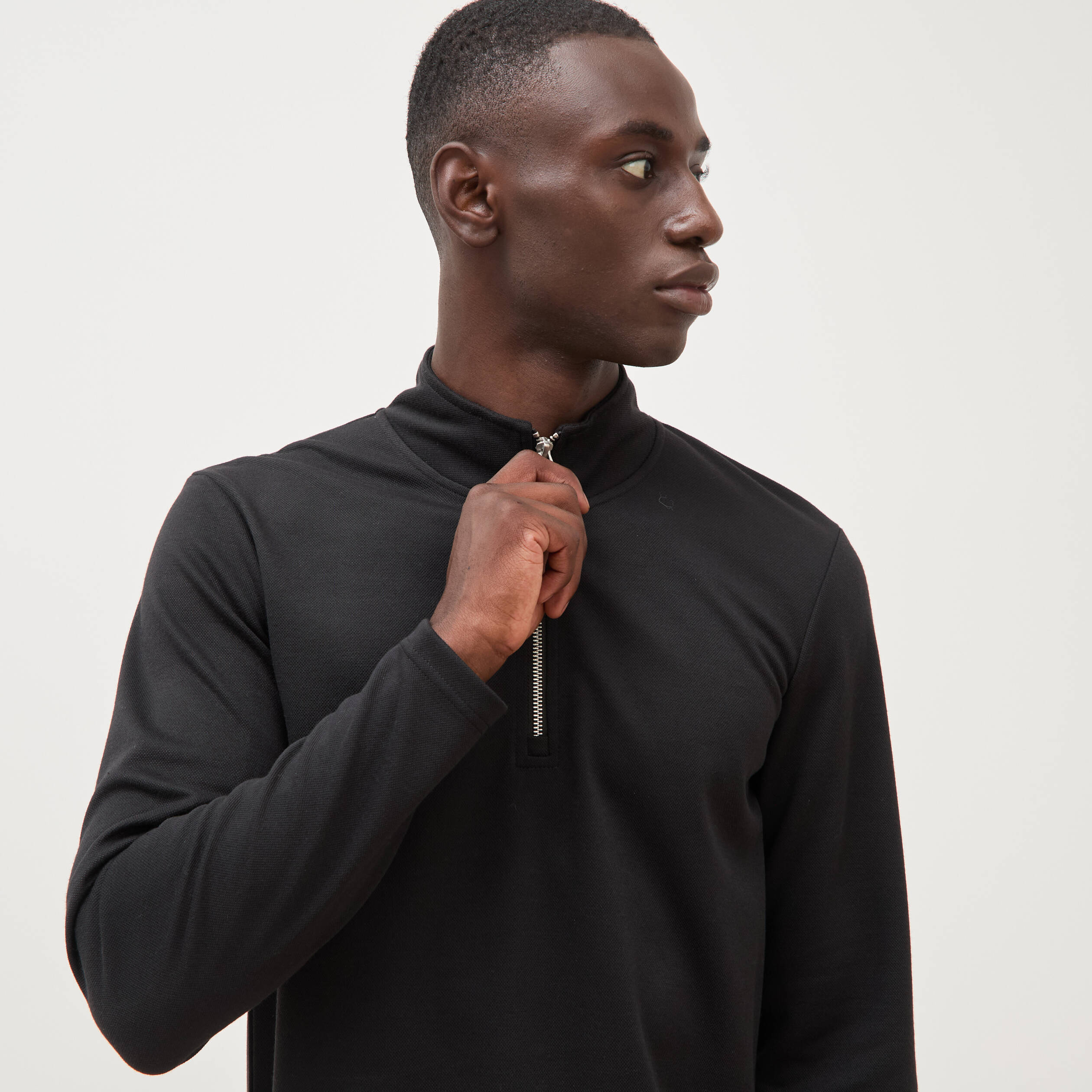 Sweat droit col montant manches longues noir homme