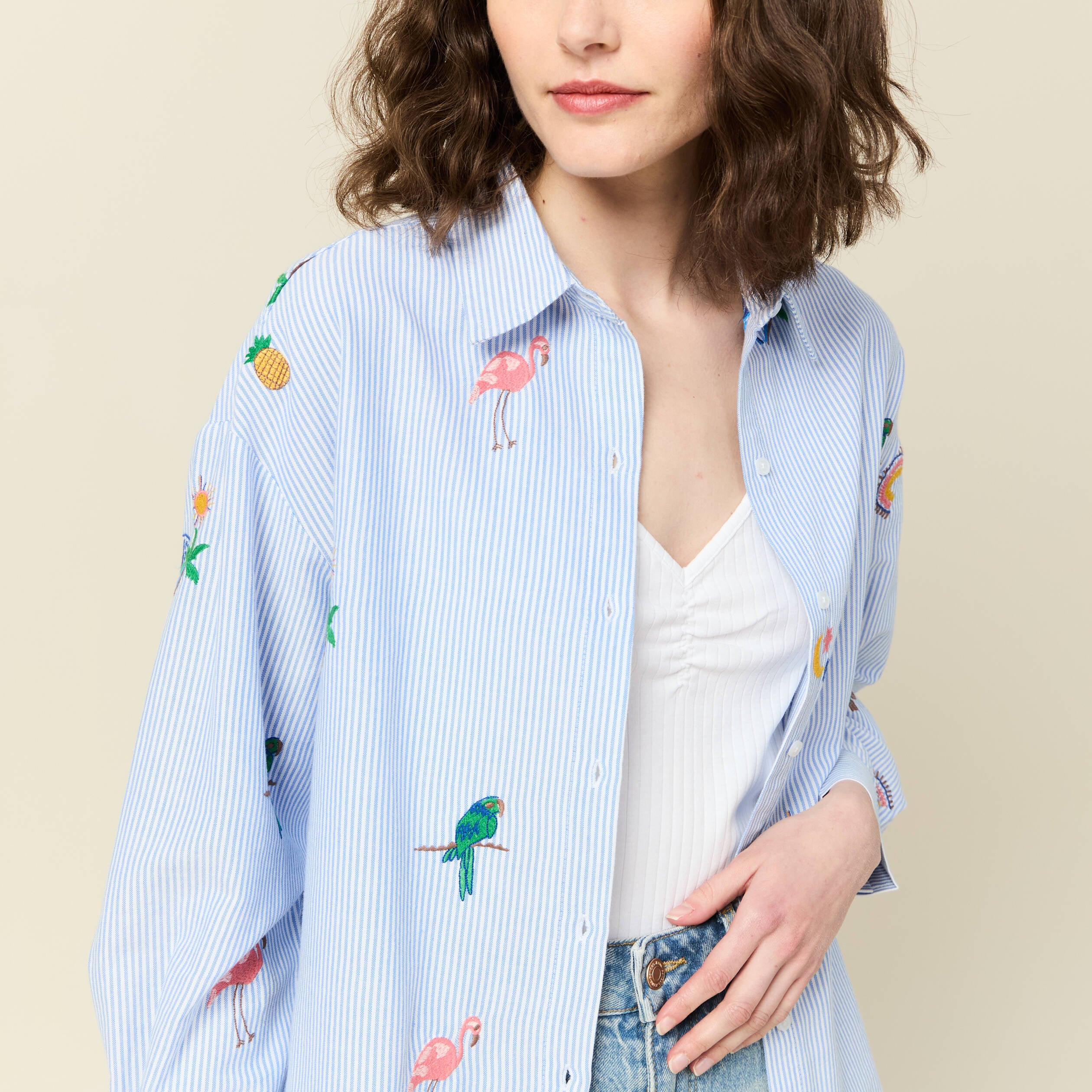 Chemise manches longues bleu femme