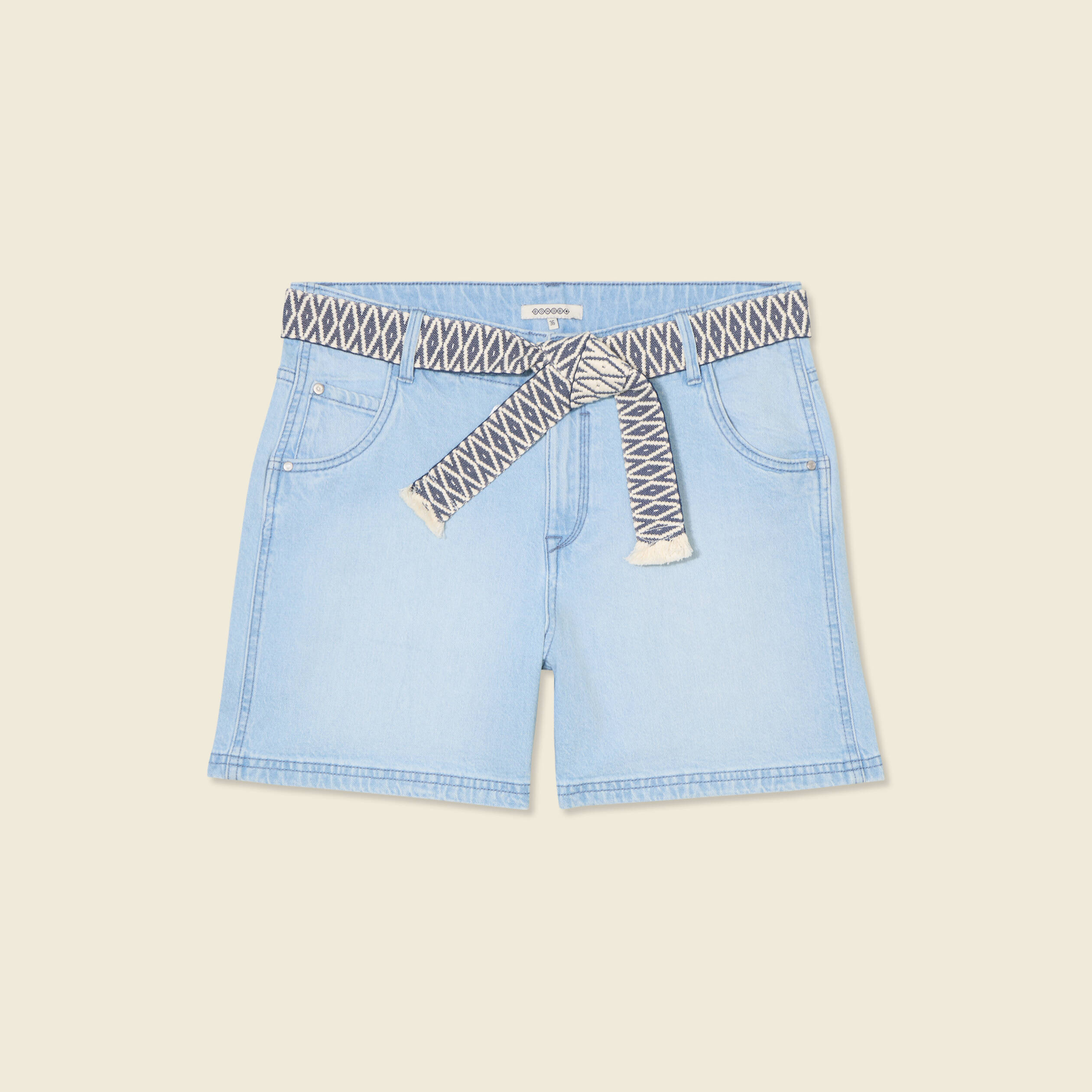 short boyfriend ceinture jean denim bleach femme Short boyfriend ceinturé jean denim bleach femme