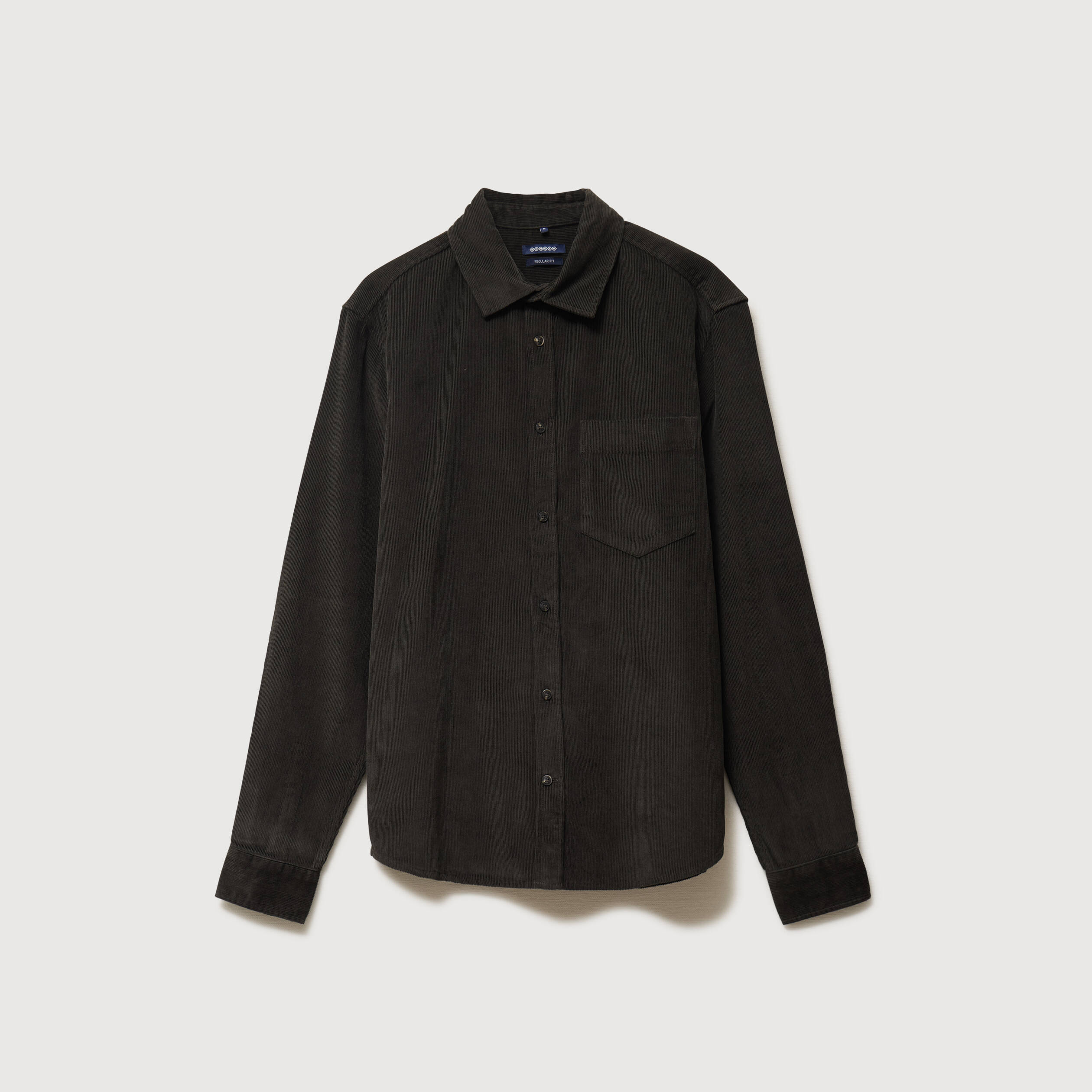 Chemise col classique en velours vert kaki homme