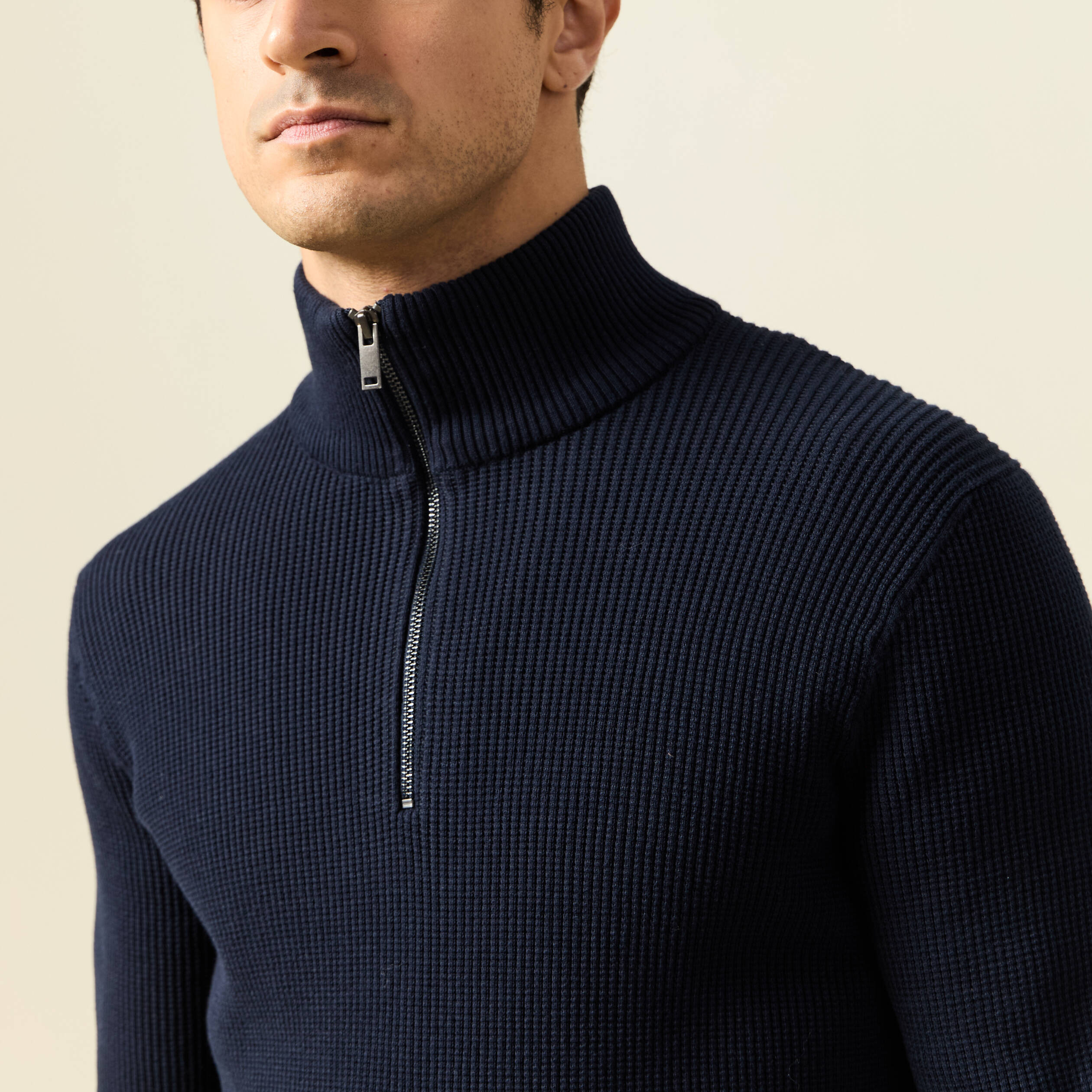 Pull col camionneur bleu marine homme