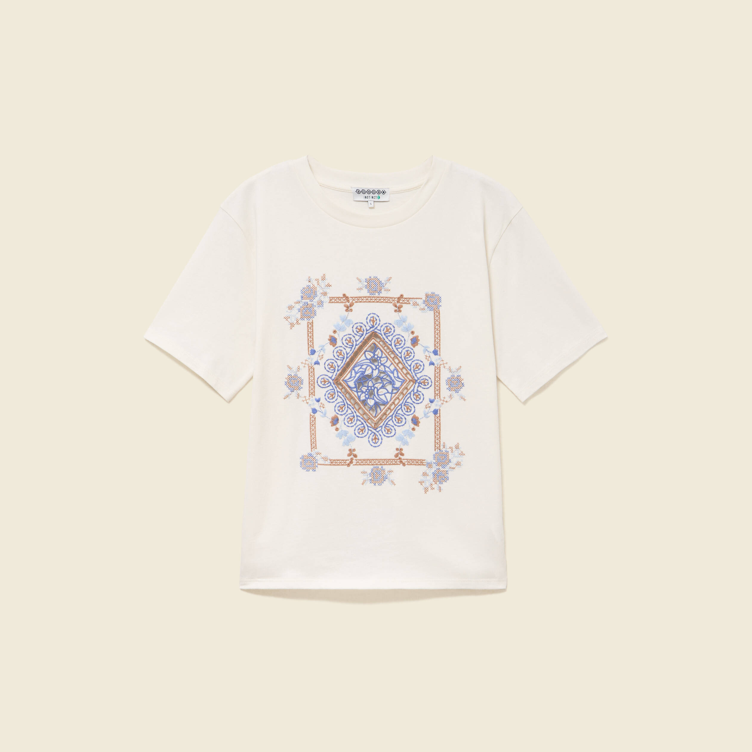 T-shirt en coton manches courtes ivoire femme