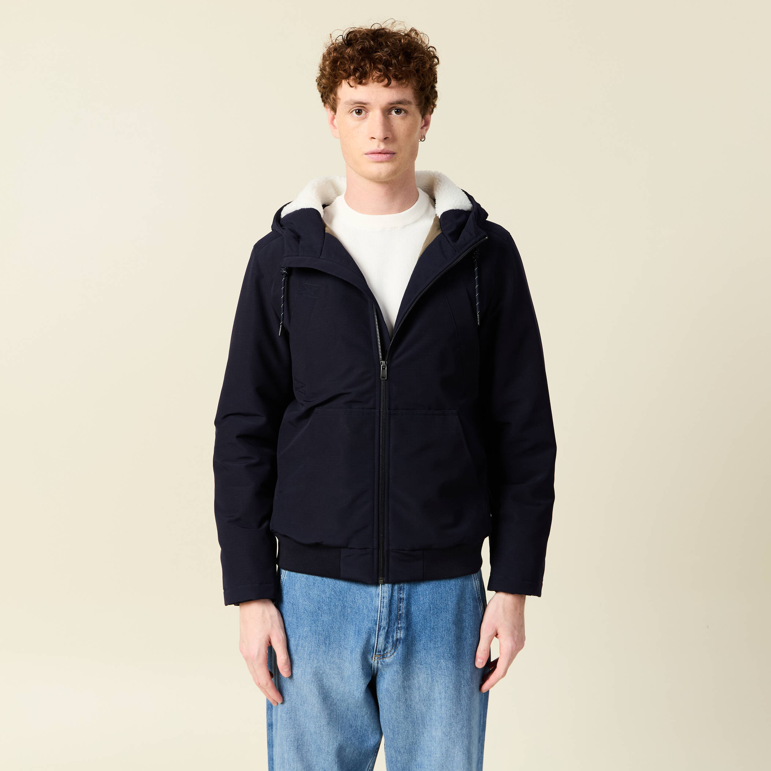 Parka courte &agrave; capuche bleu fonc&eacute; homme