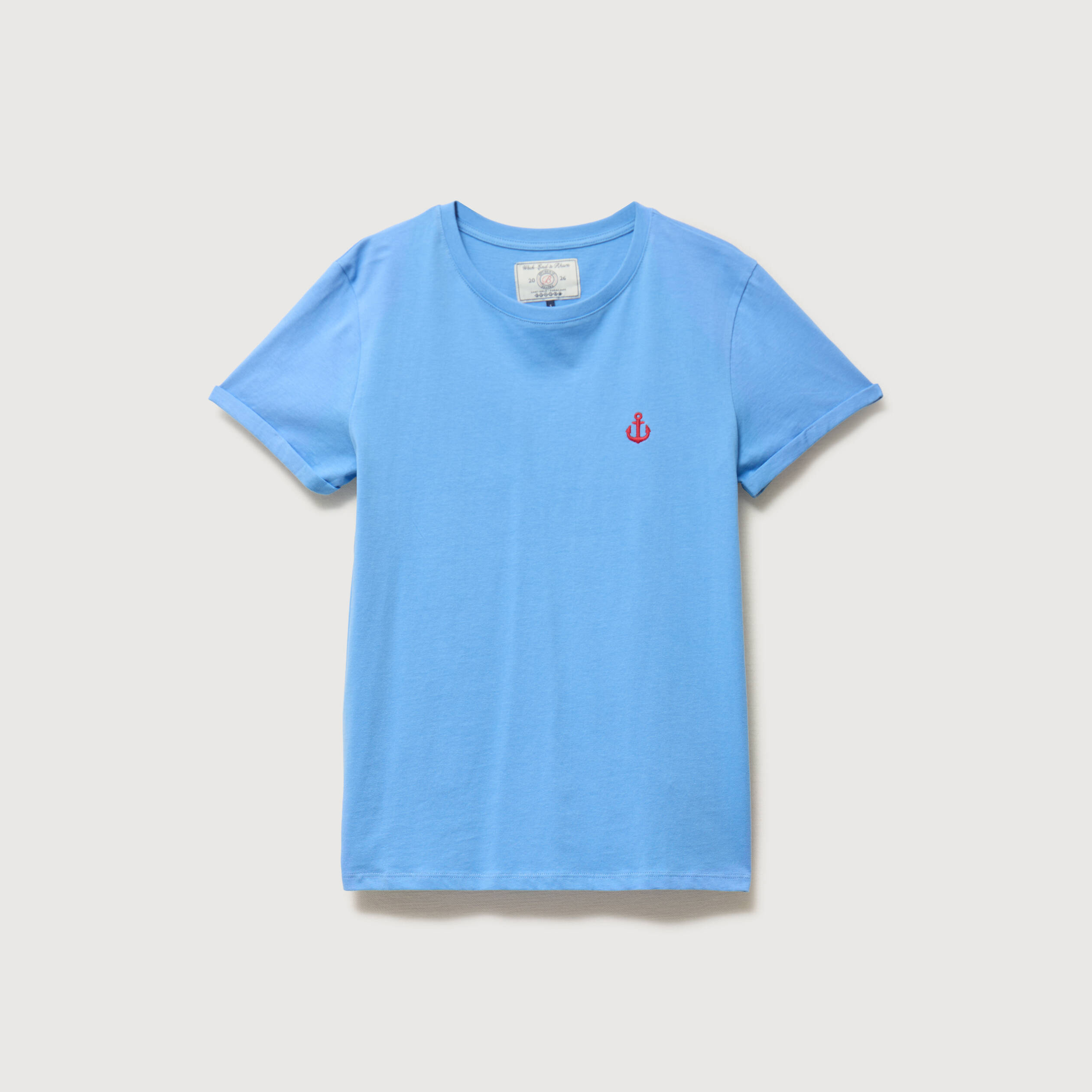 T-shirt droit col rond manches courtes bleu clair femme