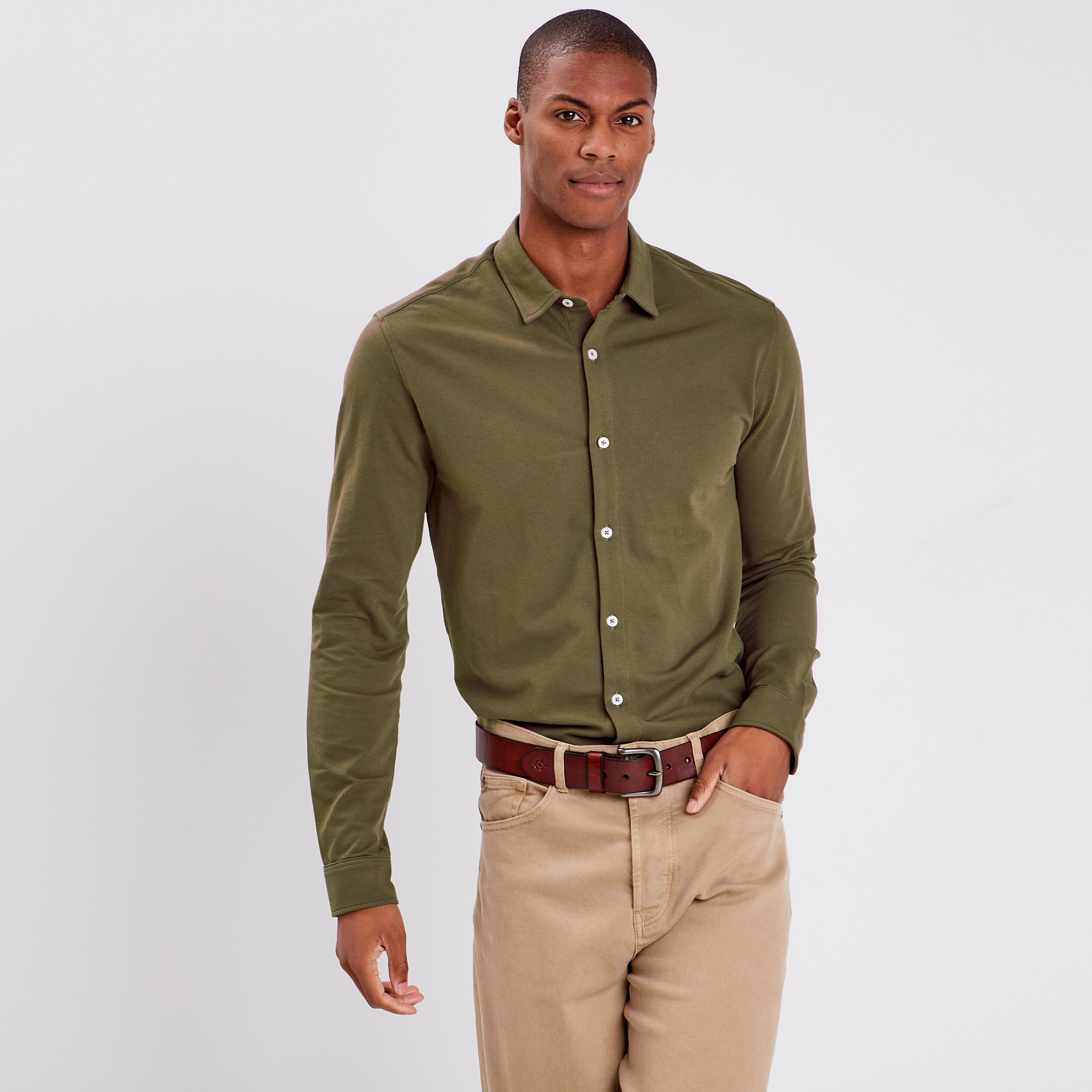 Chemise manches longues taupe homme