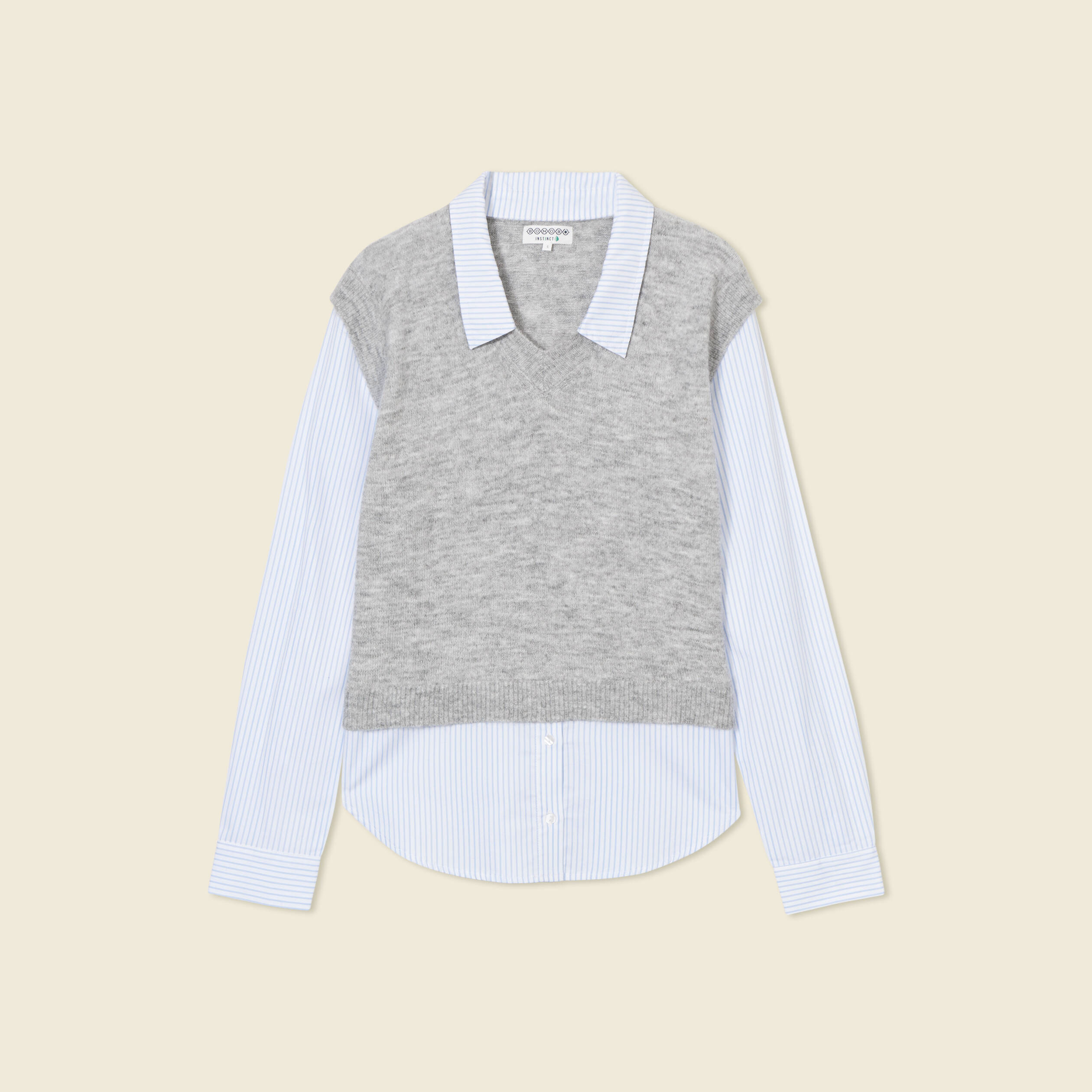 pull 2 en 1 eco responsable gris femme Pull 2-en-1 éco-responsable gris femme