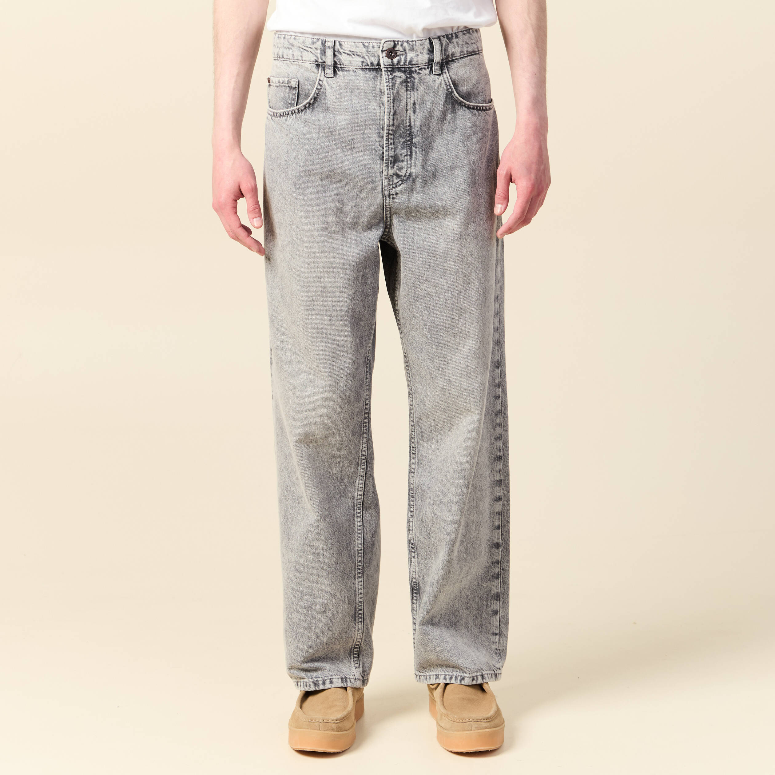 Jeans large 5 poches longueur 32 denim snow gris homme