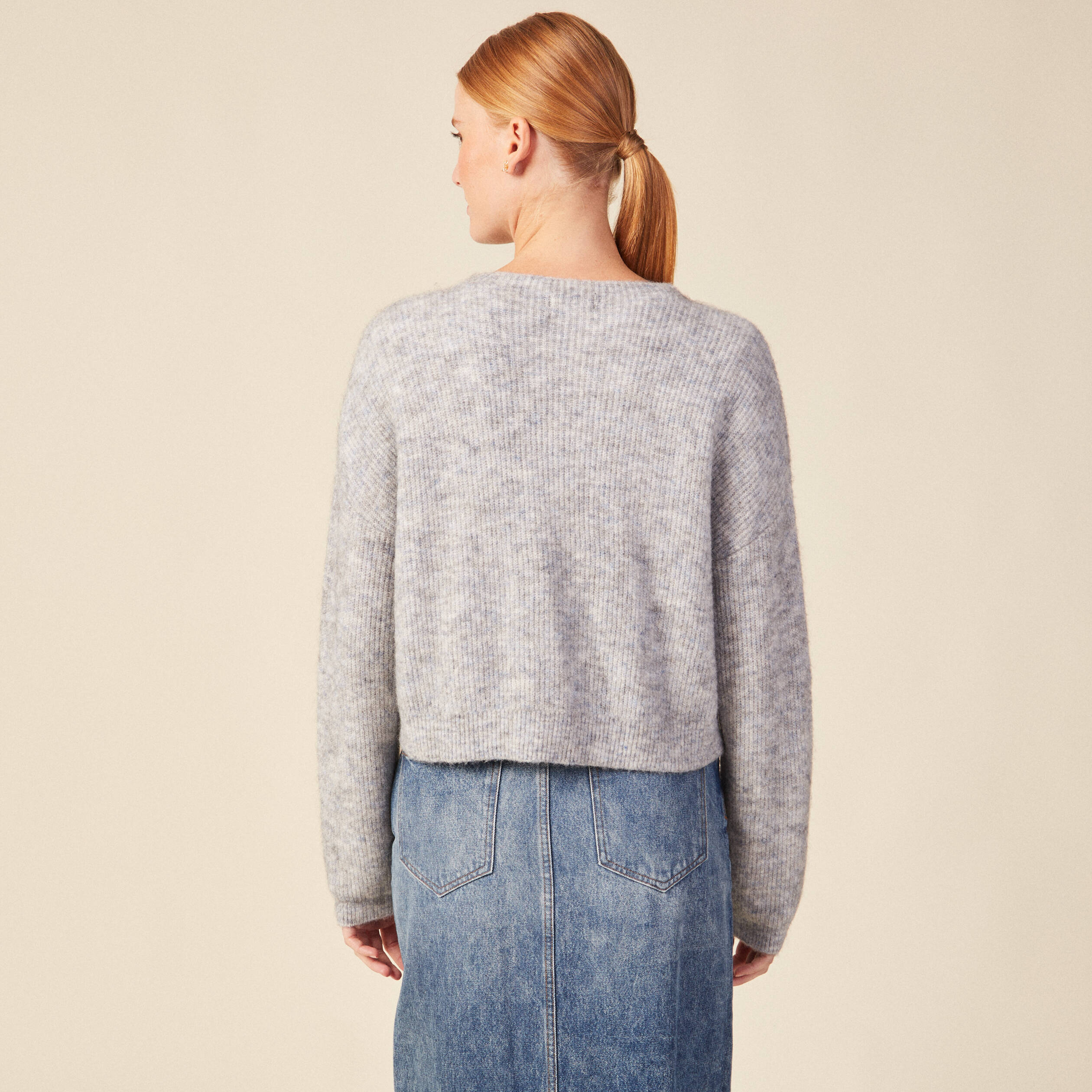 Pull manches longues cropped gris femme