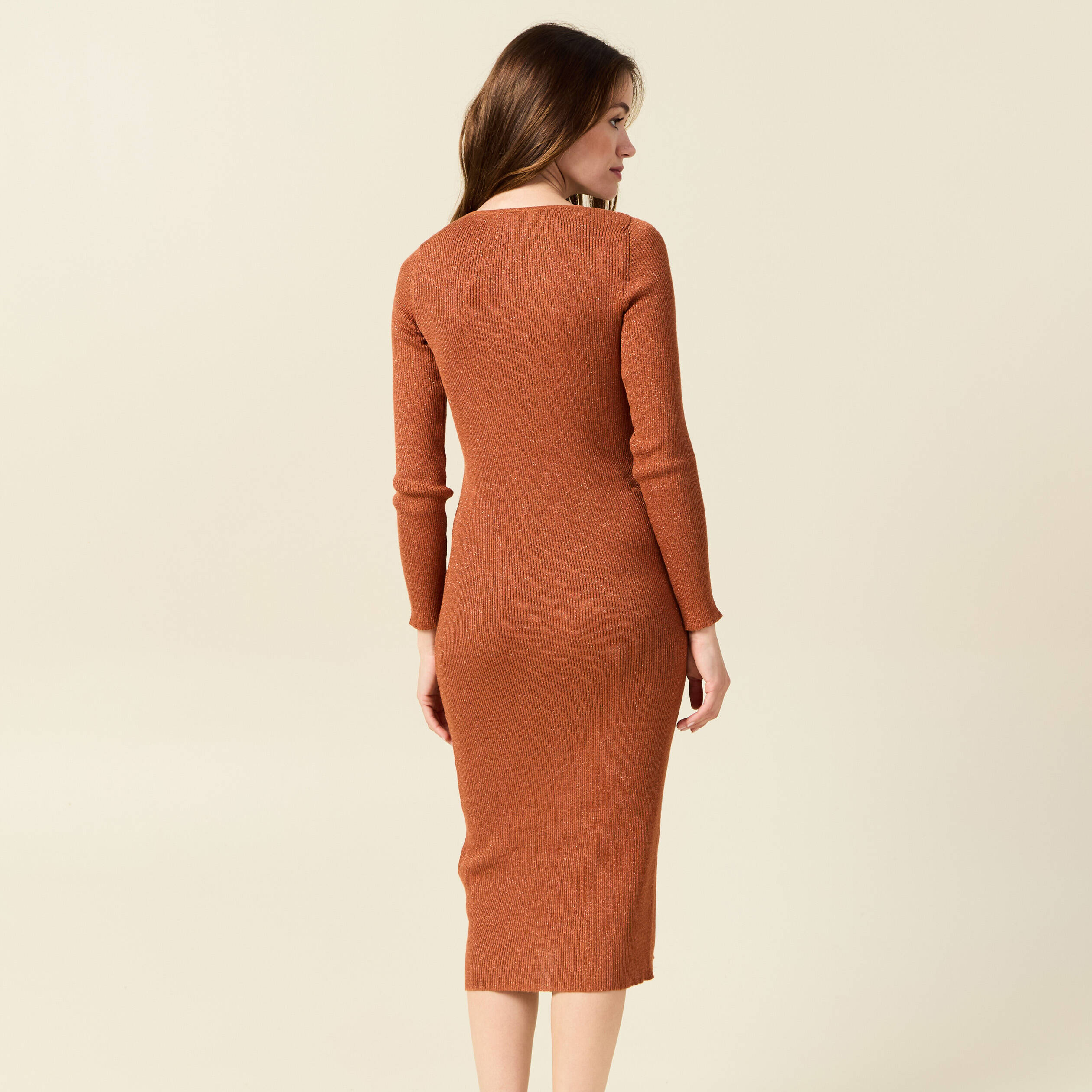 Robe pull midi ajustee orange fonce femme Bonobo