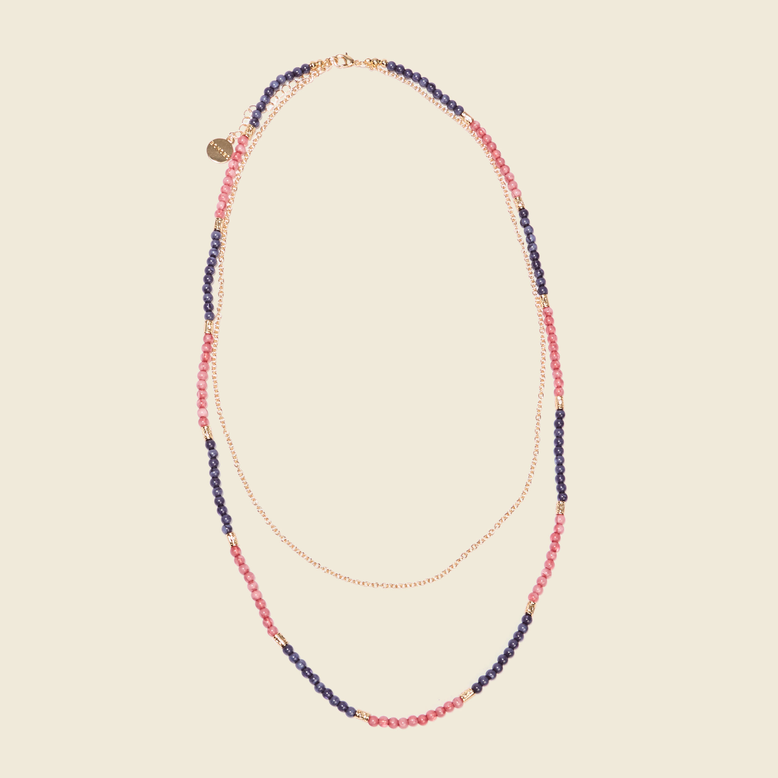 collier 2 rangs avec perles rose saumon femme Collier 2 rangs avec perles rose saumon femme