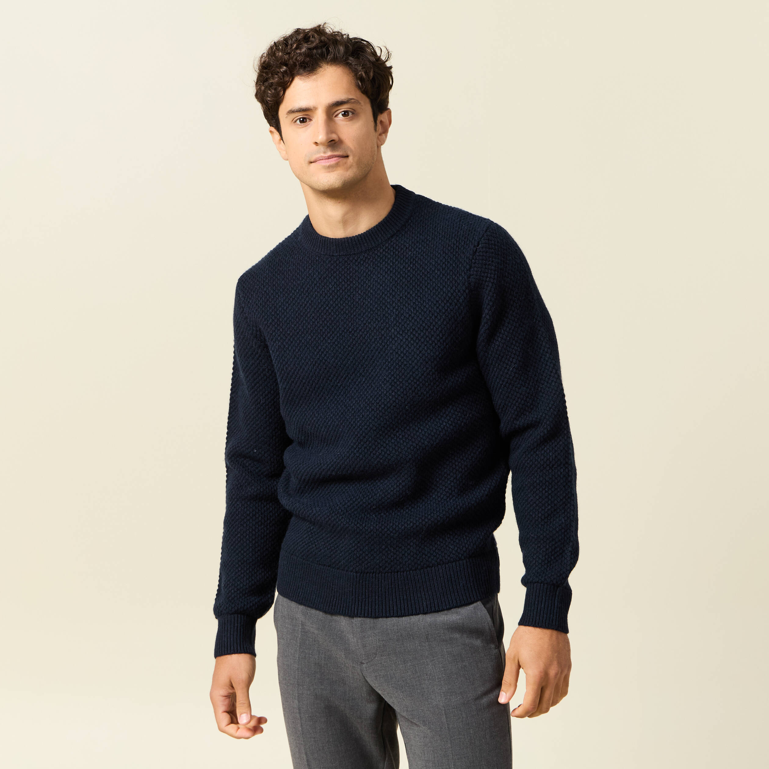 Pull col rond bleu marine homme