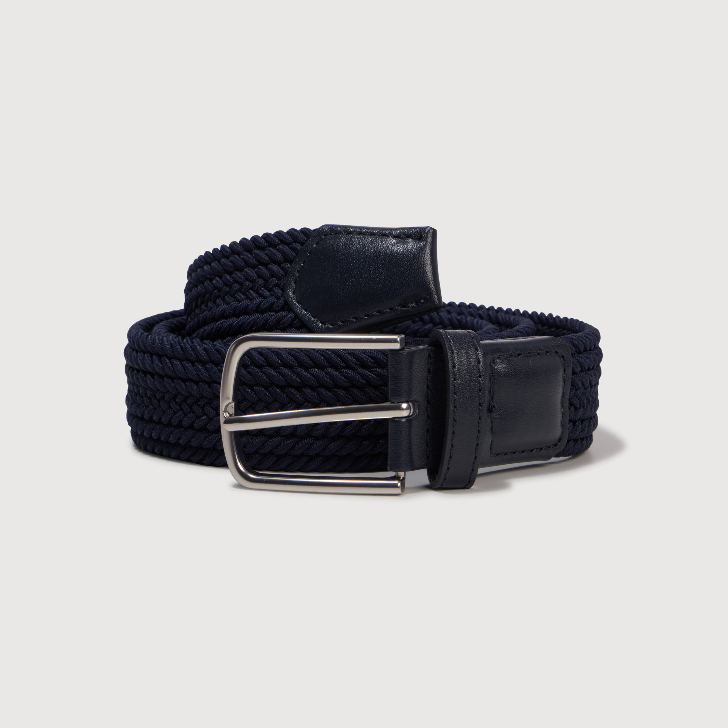 Ceinture fine tress&eacute;e bleu marine homme