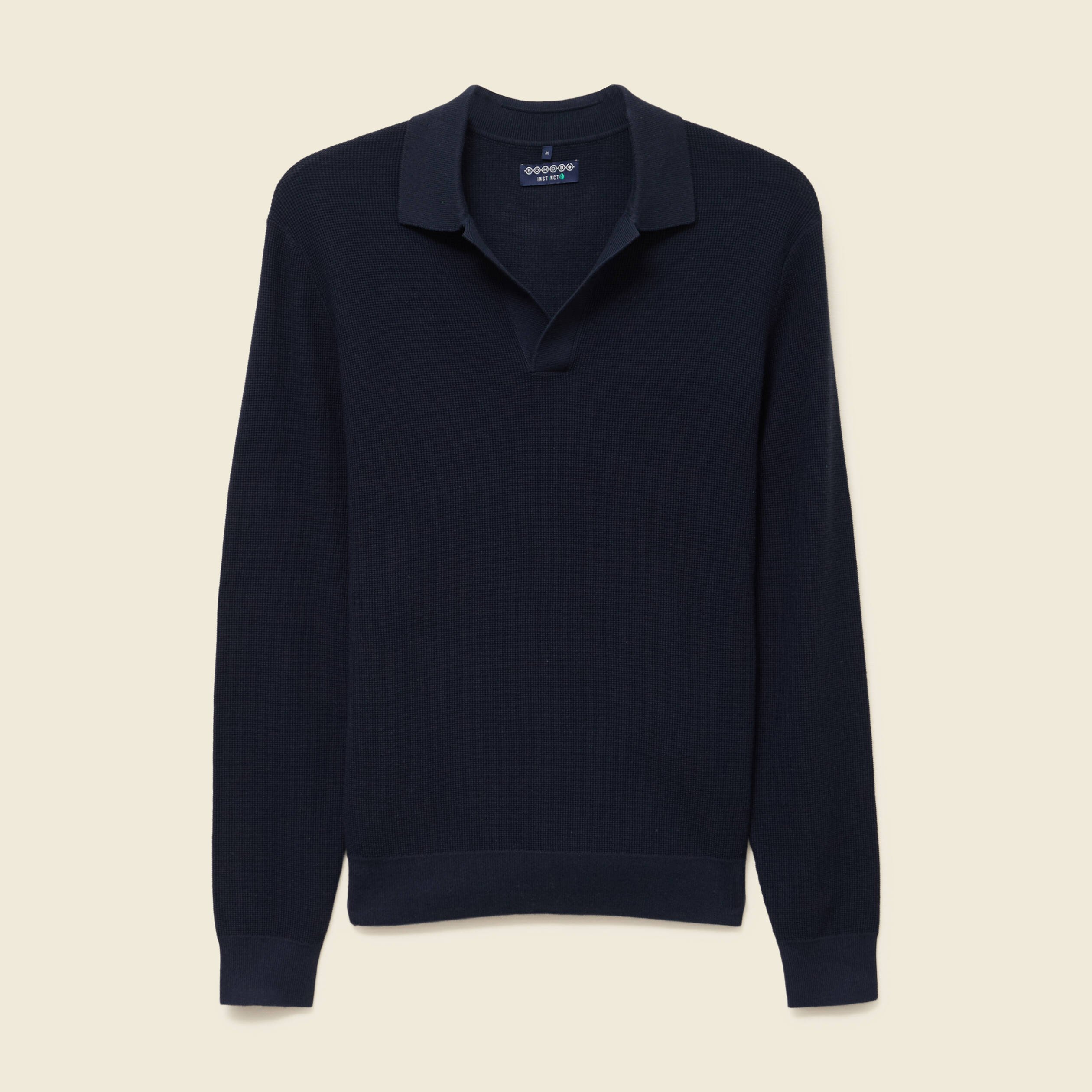 Pull droit col polo manches longues bleu marine homme