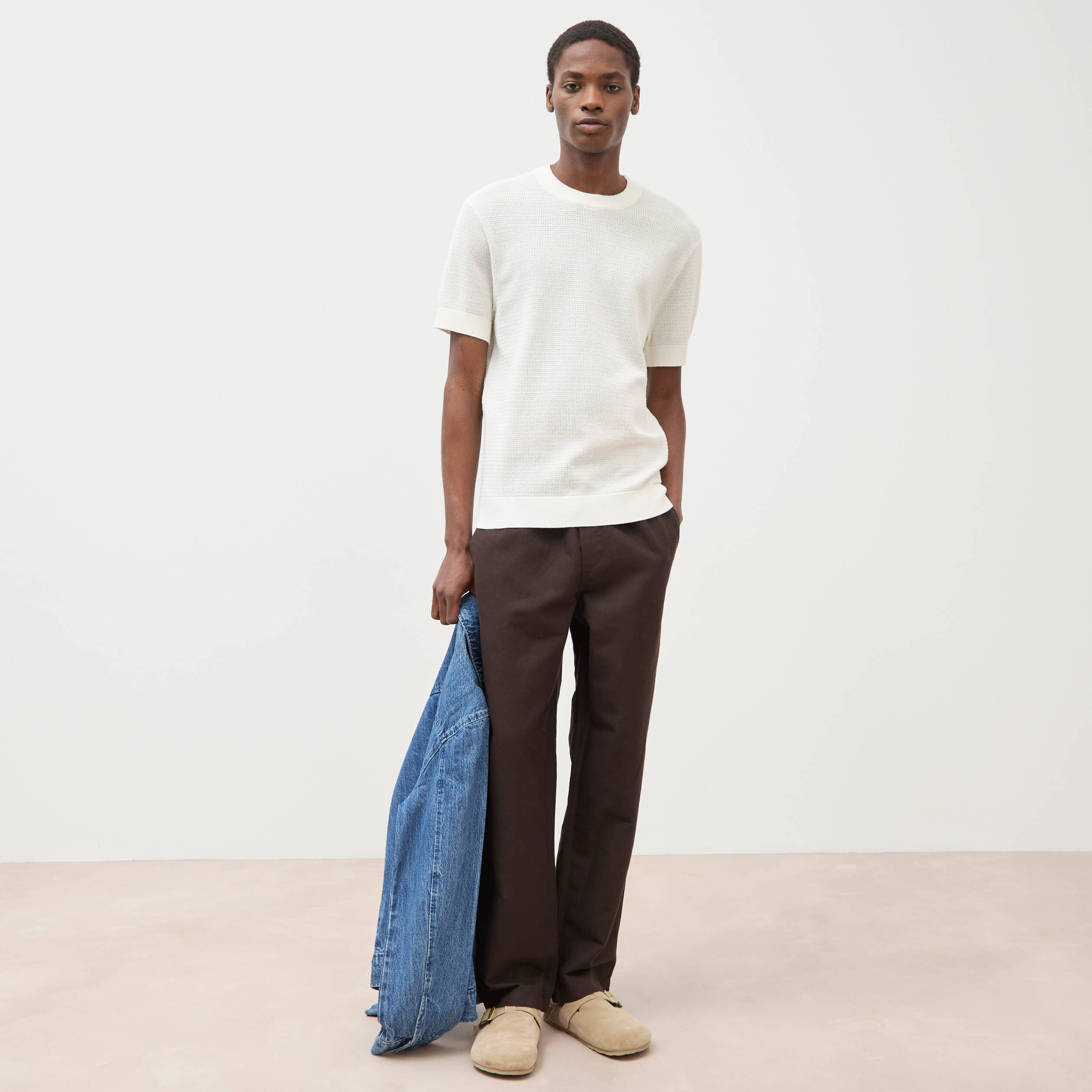 Pantalon coupe straight marron fonc&eacute; homme