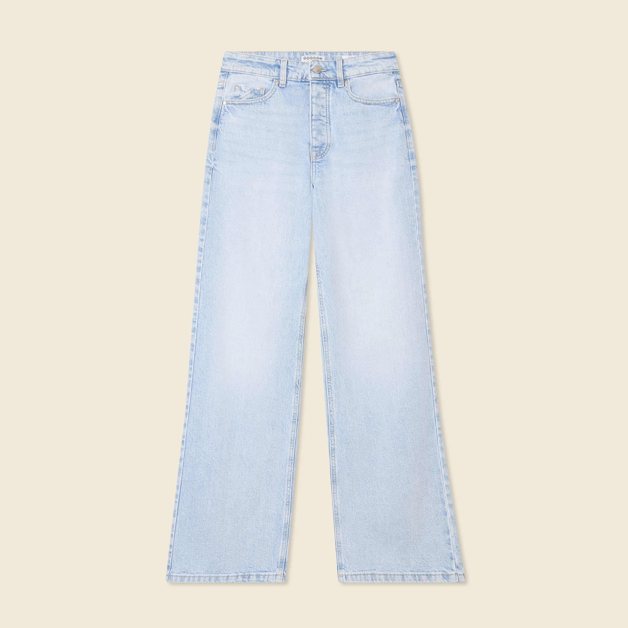 Jeans large taille haute denim bleach femme